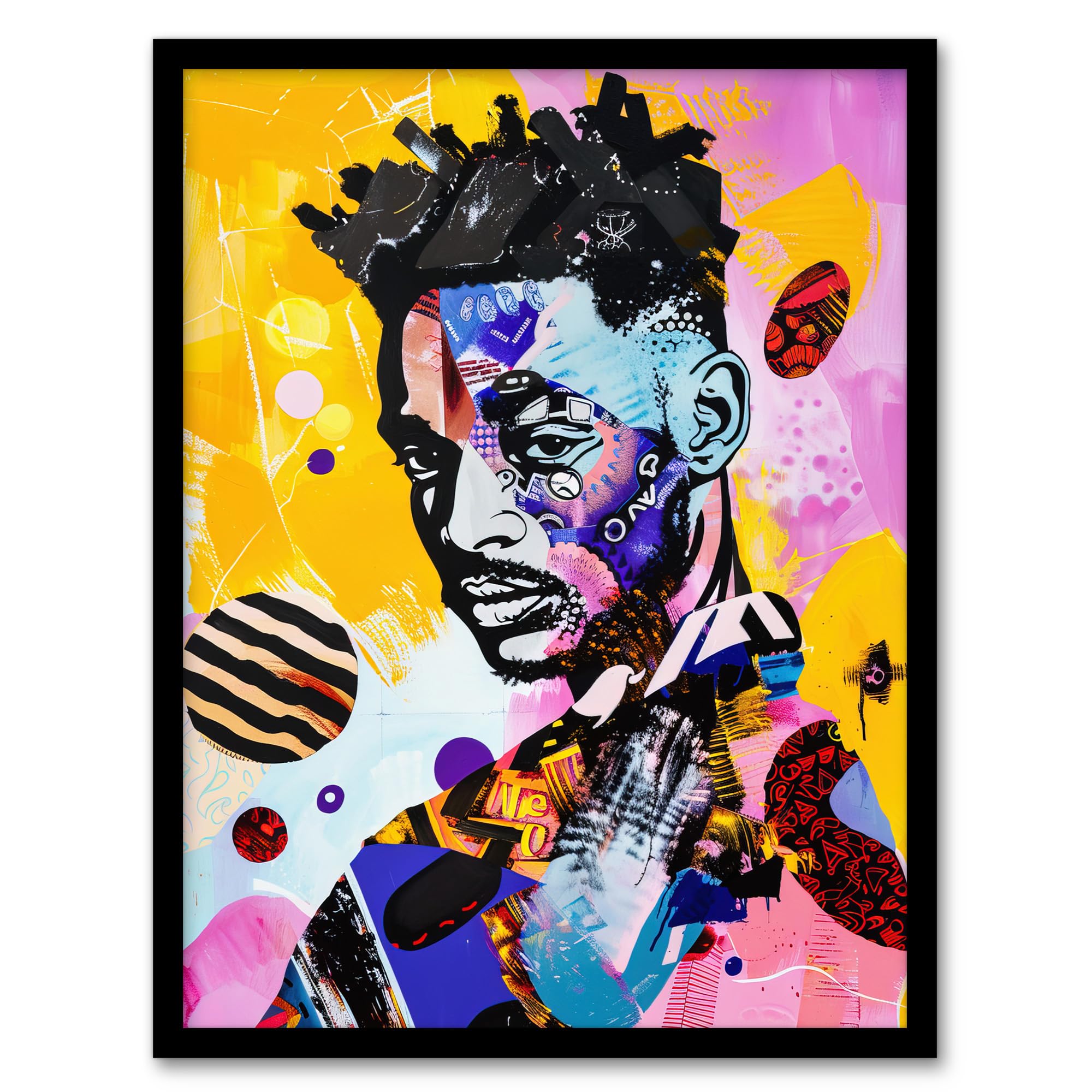 Artery8 African Soulboy Culture Portrait Mixed Media Living Room Artwork Framed Wall Art Print A4
