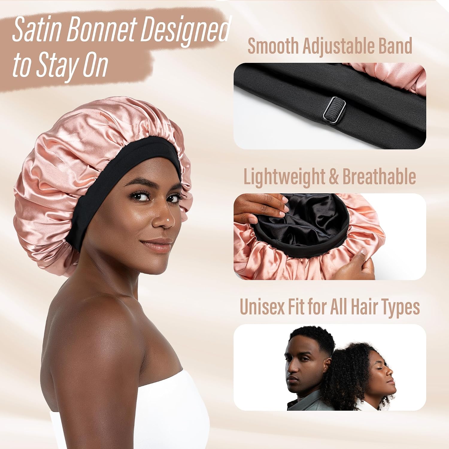 CAPLORD Silk Satin Bonnet for Men Women Hair Bonnets for Sleeping, Sleep Bonnet for Natural Curly Hair Unisex Satin Cap
