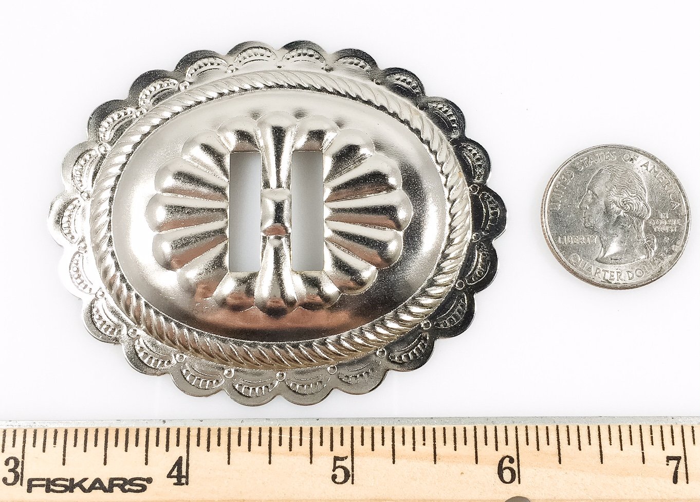 Dangerous Threads Conchos 2 3/4" Big Oval Classic Western Bright Nickel 6 pieces #50065