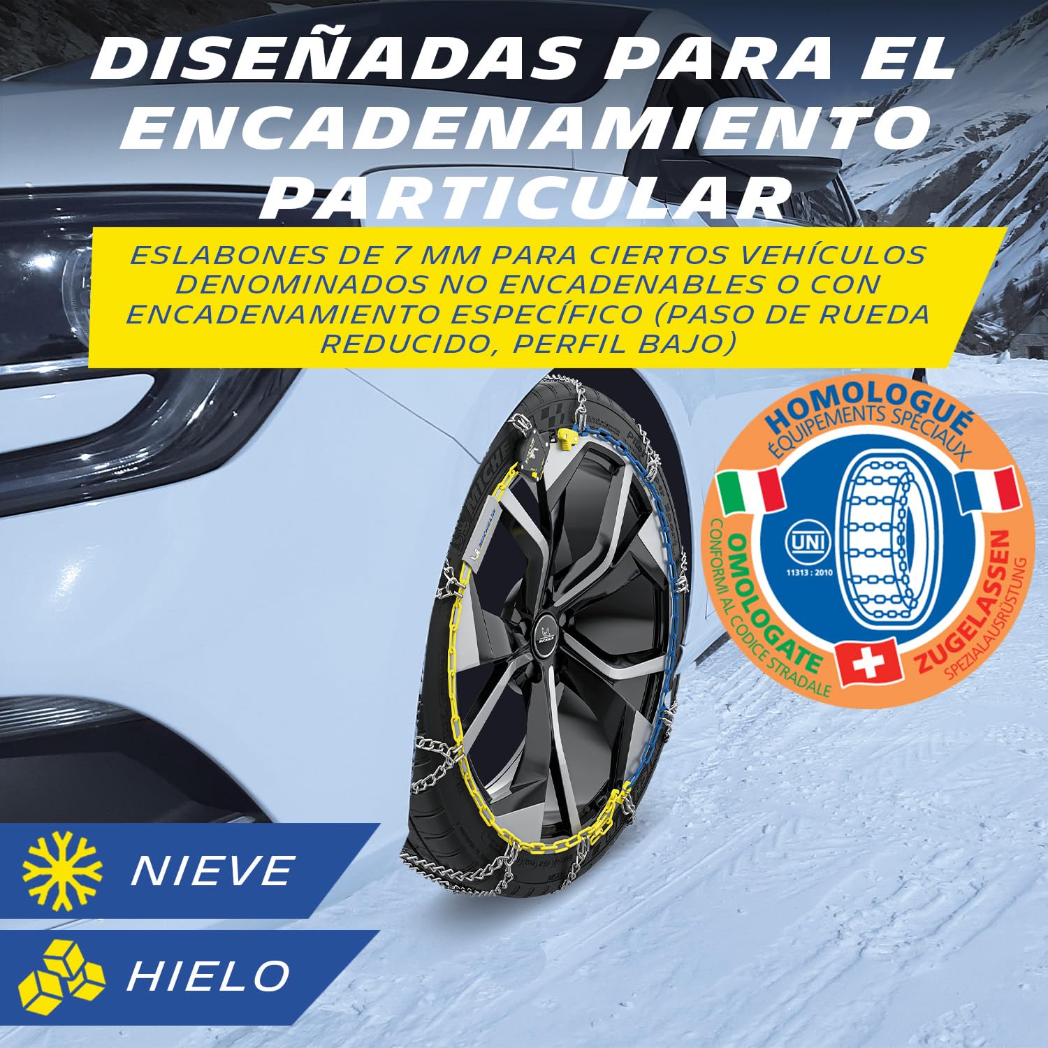 MICHELIN EXTREM GRIP, Cadenas de nieve metálicas 7 mm, tensión automática, N°90