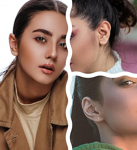 Miniatura 45 de G23 Titanium Earrings 5A+Cubic Zirconia Flat Back Stud Earrings 14K Gold Hypoallergenic Nap Earrings 2-5MM Tiny Handmade Cartilage Stud Earrings for