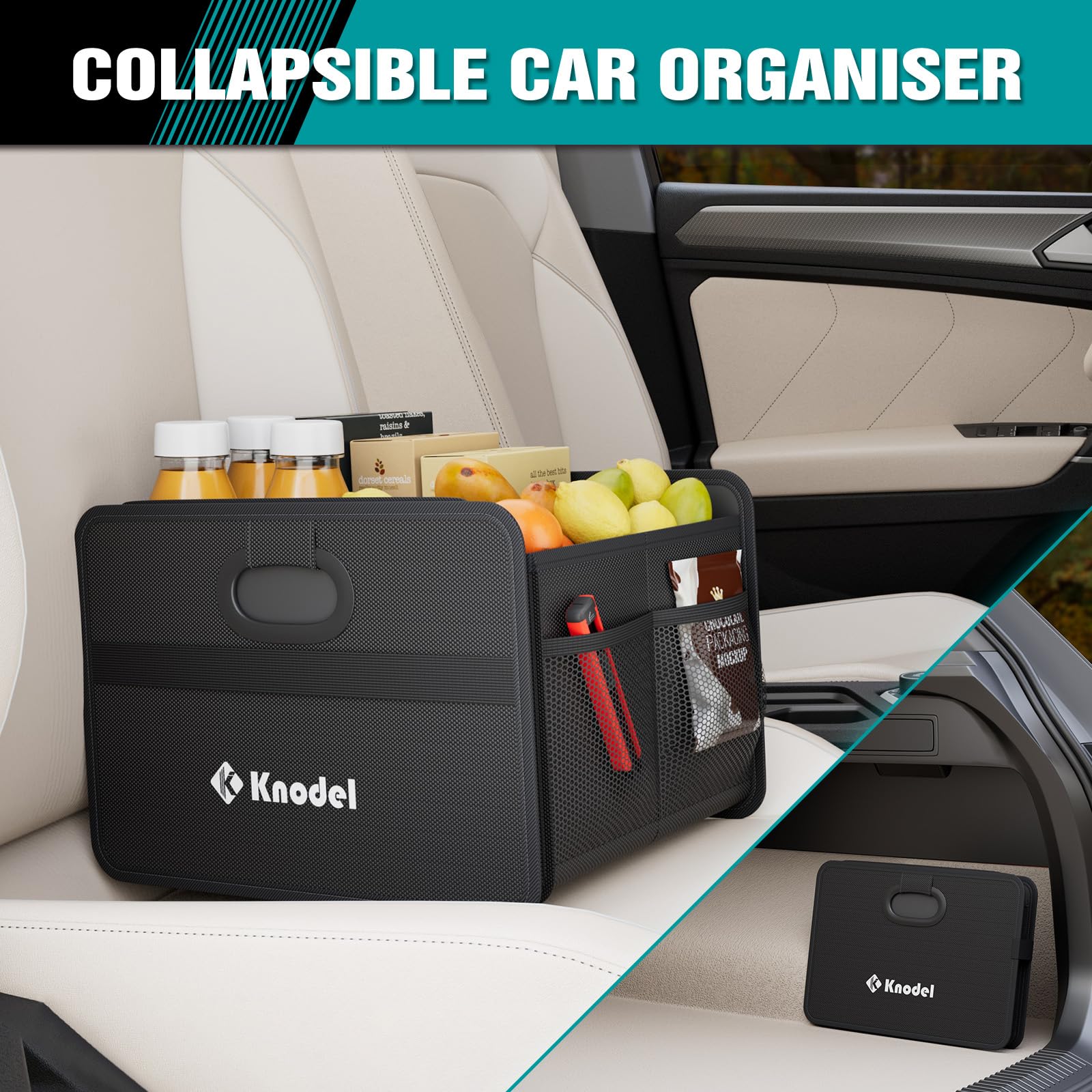 K KNODEL Organizador de maletero, almacenamiento plegable del maletero del automóvil, consolas y organizadores automotrices (Mini, Negro)