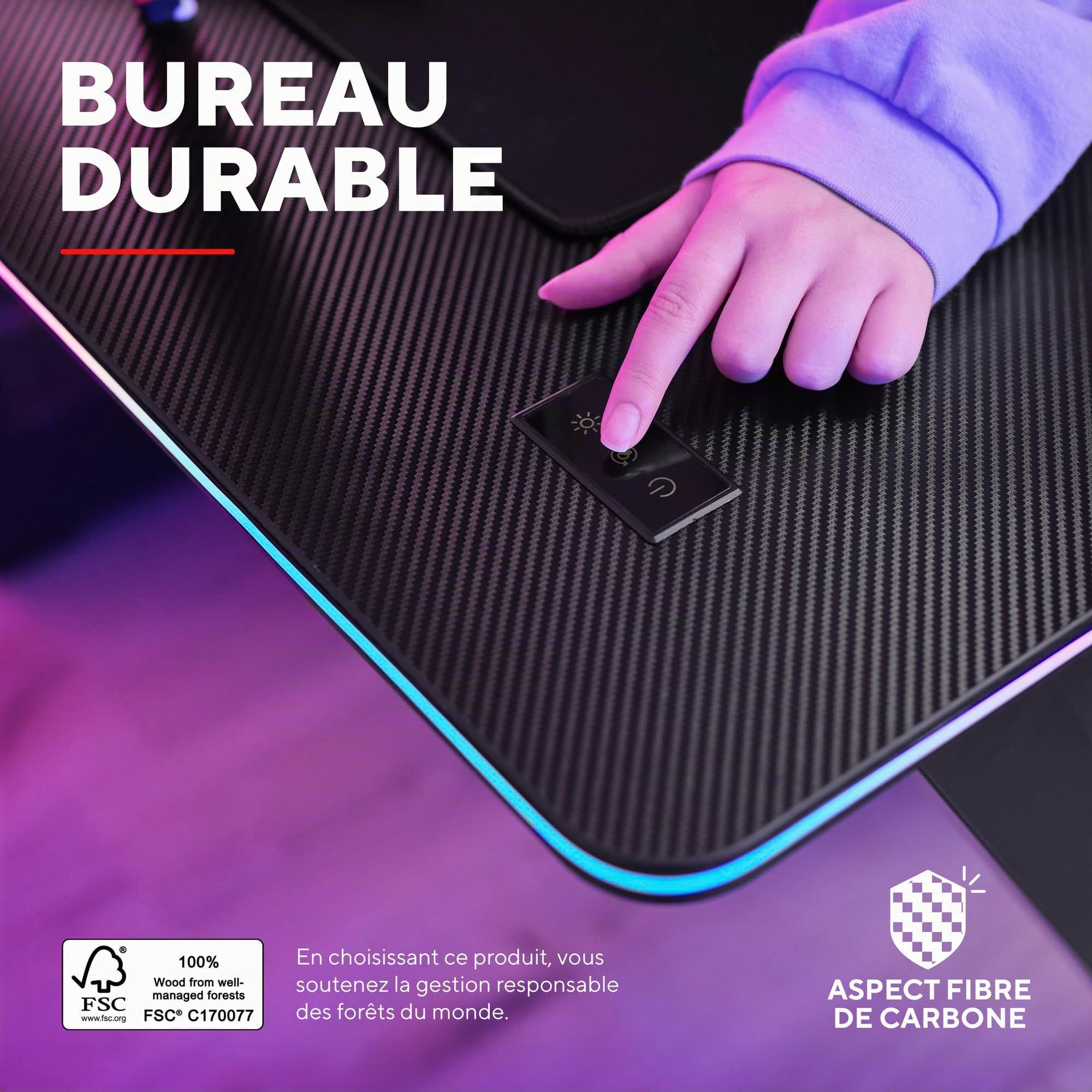 GXTrust Luminus Pro Bureau Gaming 120x60 cm avec LED RGB, Noir