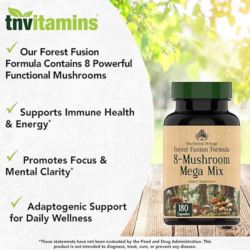 Miniatura 3 de Complejo de hongos 8 – 180 cápsulas – Melena de león, Reishi, Chaga, Cordyceps y cola de pavo – Suplemento natural de apoyo inmunológico, enfoque