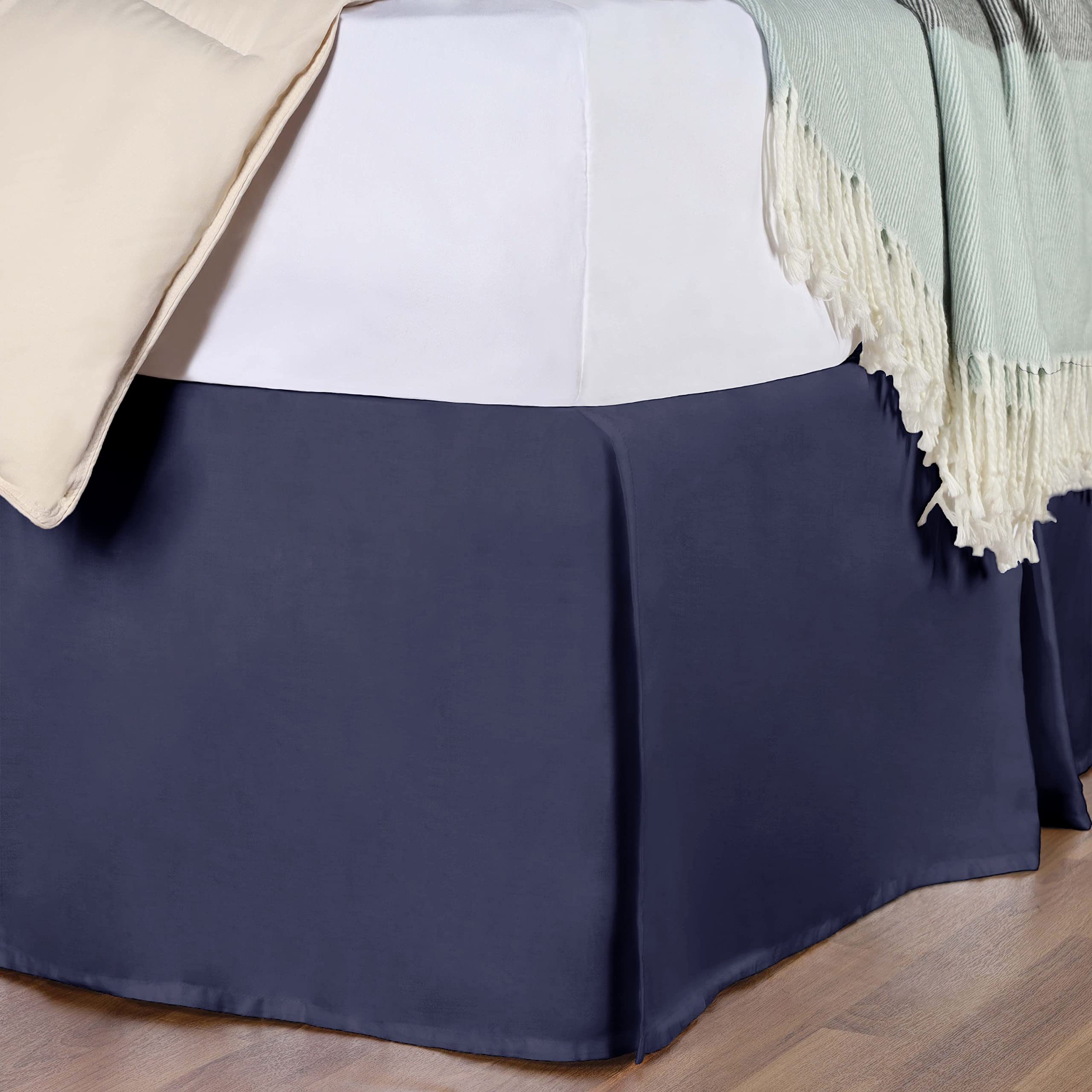 Falda de cama de algodón de 300 hilos Superior: sofisticación plisada azul marino
