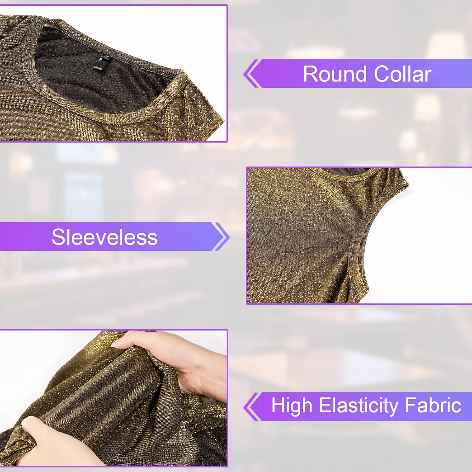 Mens Sparkly Tank Tops Sleeveless Disco Shirt 70s Rave Outfits Shiny Sequin Vest Club Wear - Image 4