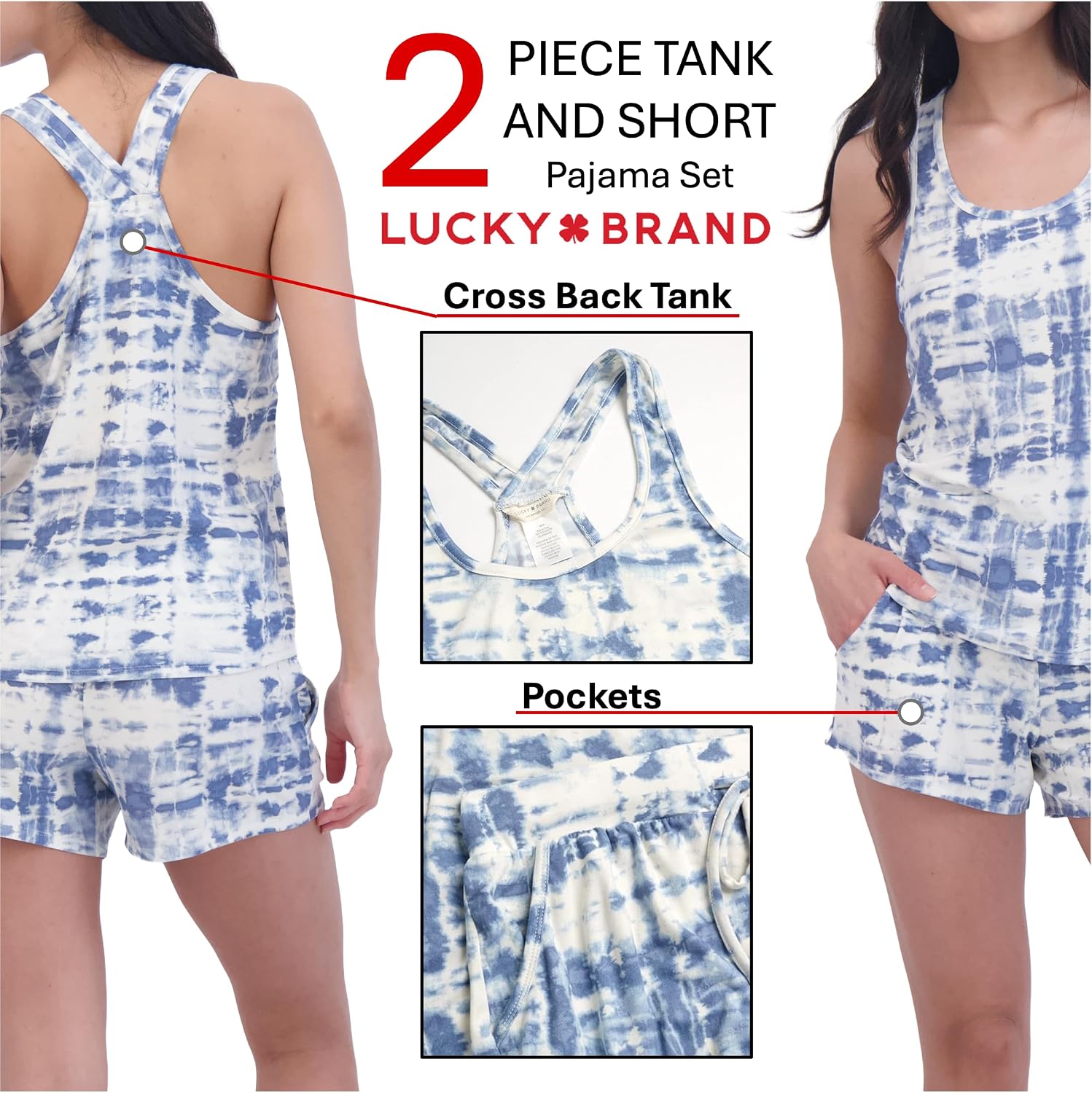 Lucky Brand Womens 2 Piece Lounge Set, Lightweight Soft Pajamas Sleepwear Crossback Tank Top and Sleep Shorts image 3