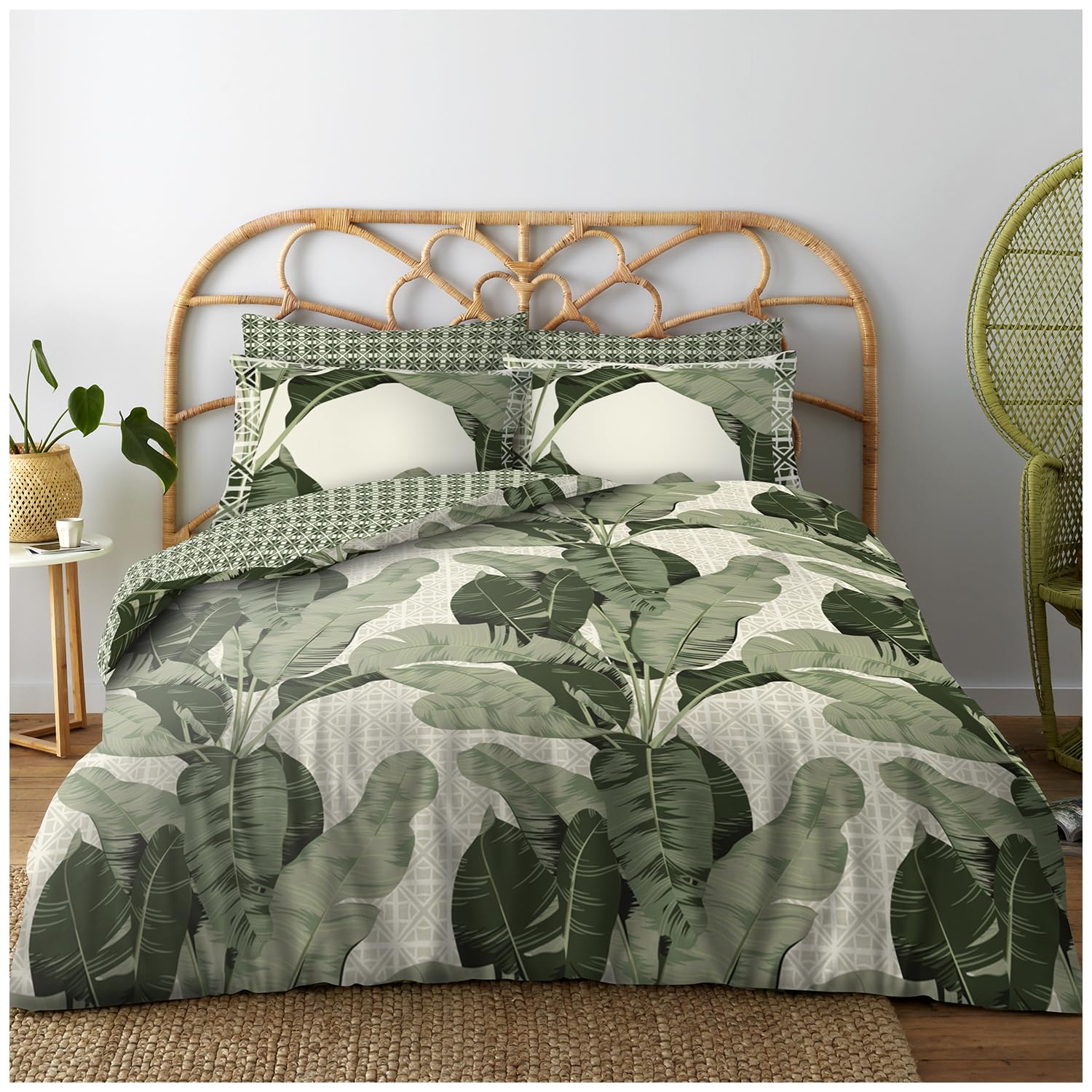 Botanical Polycotton Duvet Cover Set with Pillowcases, Soft Yarn Bedding, Single Double King