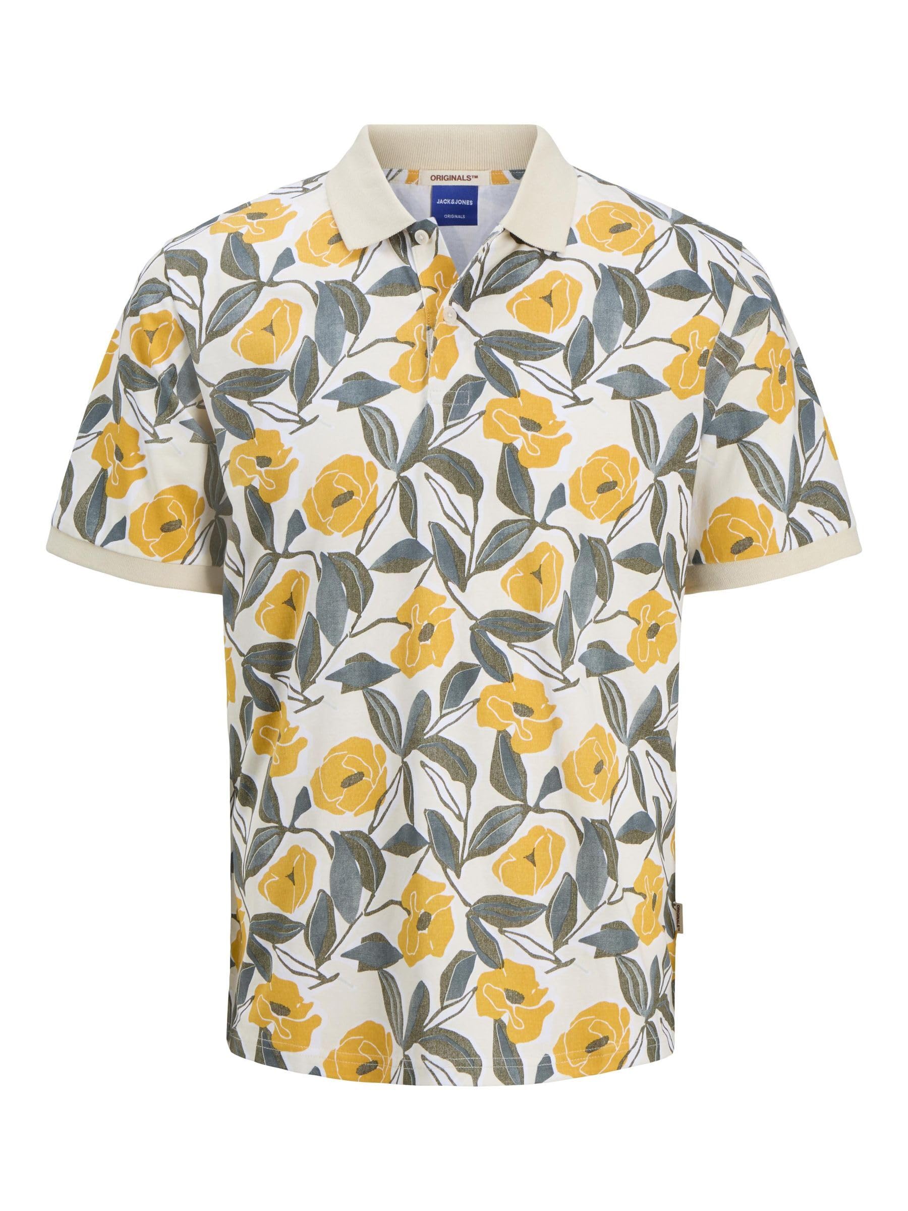 JACK & JONES Men's Joralmeria AOP Polo SS, Buttercream, XS