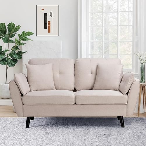 JAMFLY 63" Modern Loveseat Sofa Couch,Mid Century Couches for Living Room, Upholstered 2-Seat Love Seats with Pillow, Comfortable Small Space Sofa for Bedroom, Apartment
