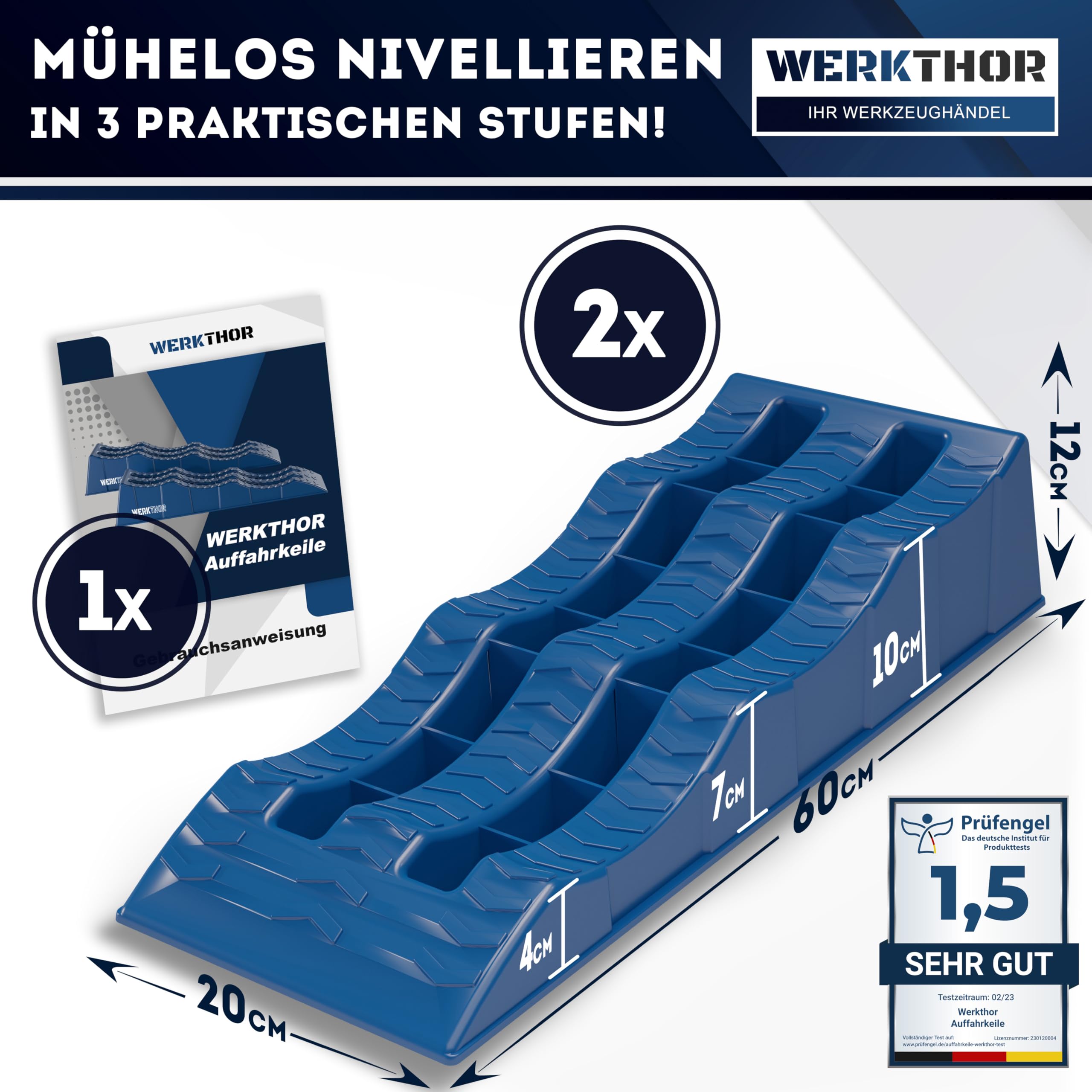 WERKTHOR Auffahrkeile für Wohnmobil - [2er Set] Hochbelastbare Auffahrkeile für maximalen Halt [<3t] - Auffahrkeile für Wohnwagen Wohnmobil & Anhänger - Keile für jeden Untergrund