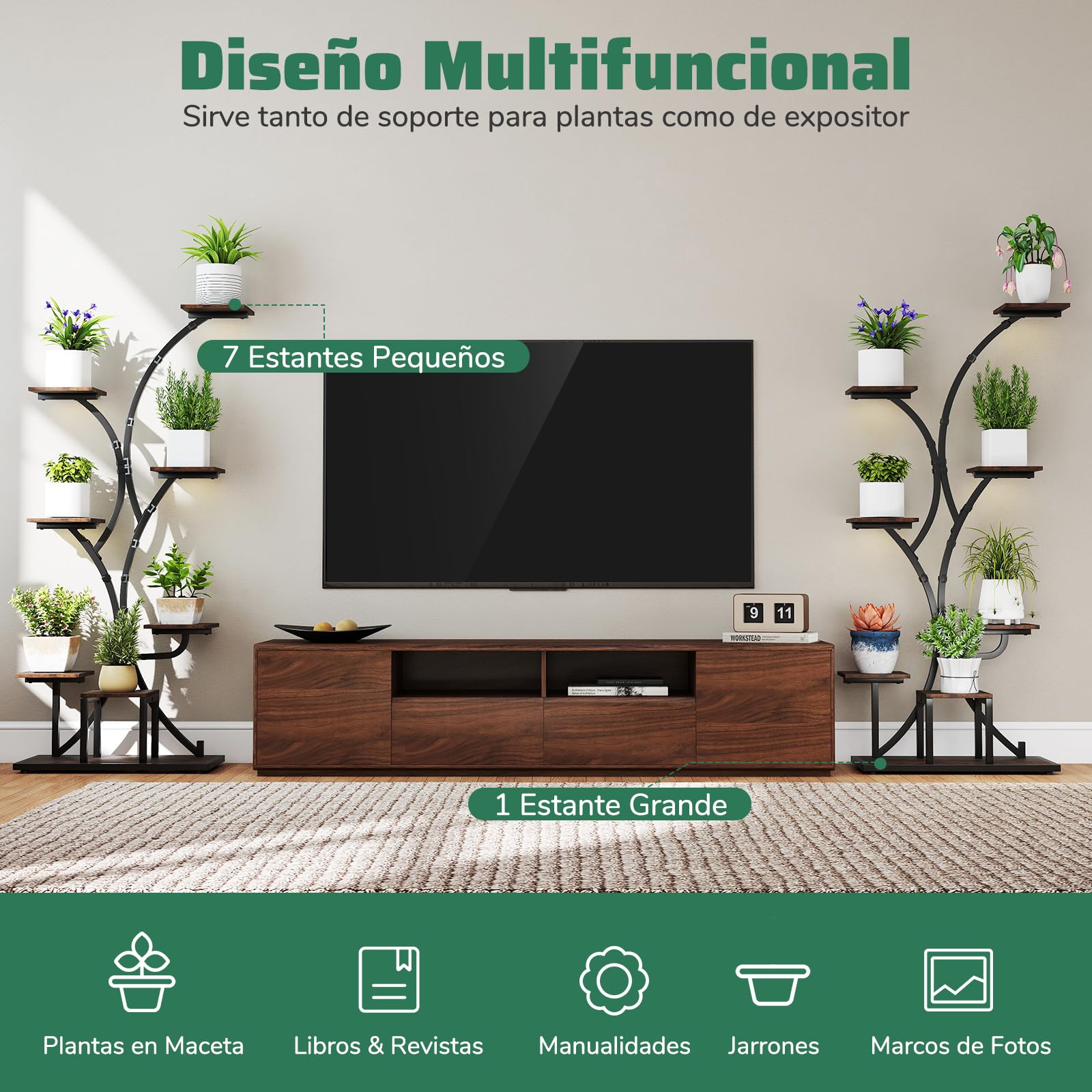 COSTWAY Soporte para Plantas de Interior con Luces de Cultivo, Estante para Plantas de Esquina de 8 Niveles, Soporte para Macetaa para Múltiples Plantas para Sala de Estar Balcón, 67 x 30 x 146 cm (1)