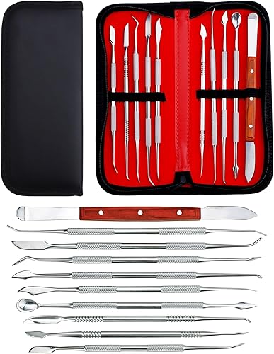 YETOOME Juego de 10 herramientas de tallado de cera dental con estuche, herramientas de escultura de cerámica de acero inoxidable para escultura de