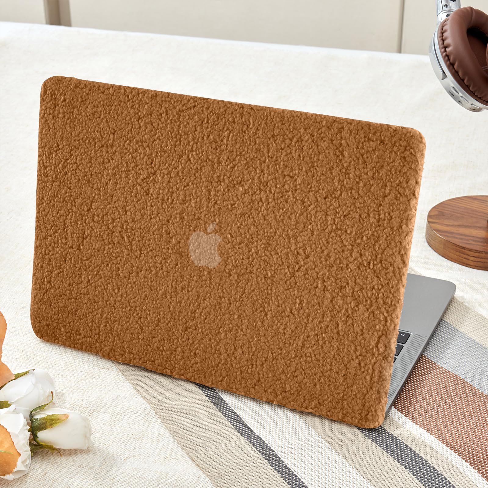Compatible with MacBook Air 13 inch Case,2018-2020Release(A2337 M1 A2179 A1932) with Touch ID & 2 Pack Keyboard Protectors,Faux Skin Plush Laptop Hard Shell?Brown Plush?