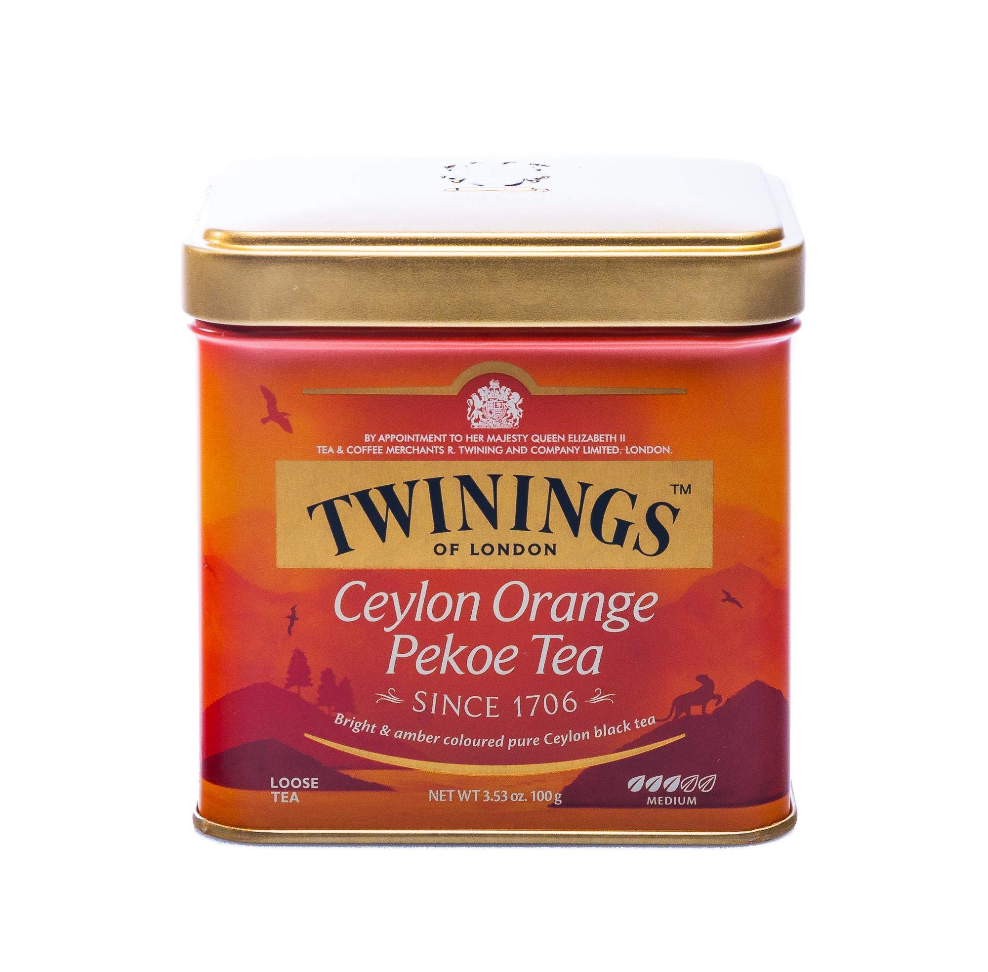 Twinings Ceylon Orange Pekoe, lattina per tè sfuso, 100 g, tè nero, l'aroma rinfrescante caratterizza questo tè. Black Tea Confezione da 6 (6 x 100 g)