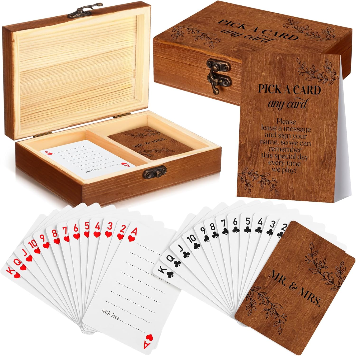 AceOrbit 57 Pack Wedding Guest Book Playing Cards Set with Storage Box Signing Book Guest Card Deck Wedding Guestbook Alternative for Young Couple Vegas Weddings Bridal Shower Party Games(Stylish)