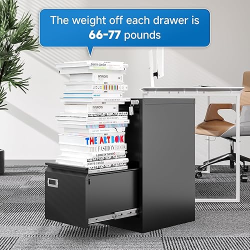 Miniatura 7 de Archivador vertical de 2 cajones con cerradura de metal, archivador vertical de metal, para oficina y hogar, archivadores verticales de acero para