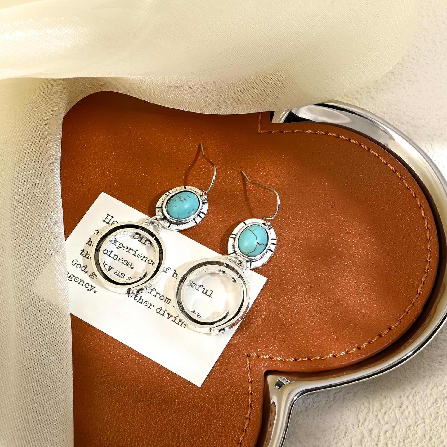 Silver Turquoise Dangle Earrings for Women Circle Drop Boho Earrings for Western Jewelry - Image 6