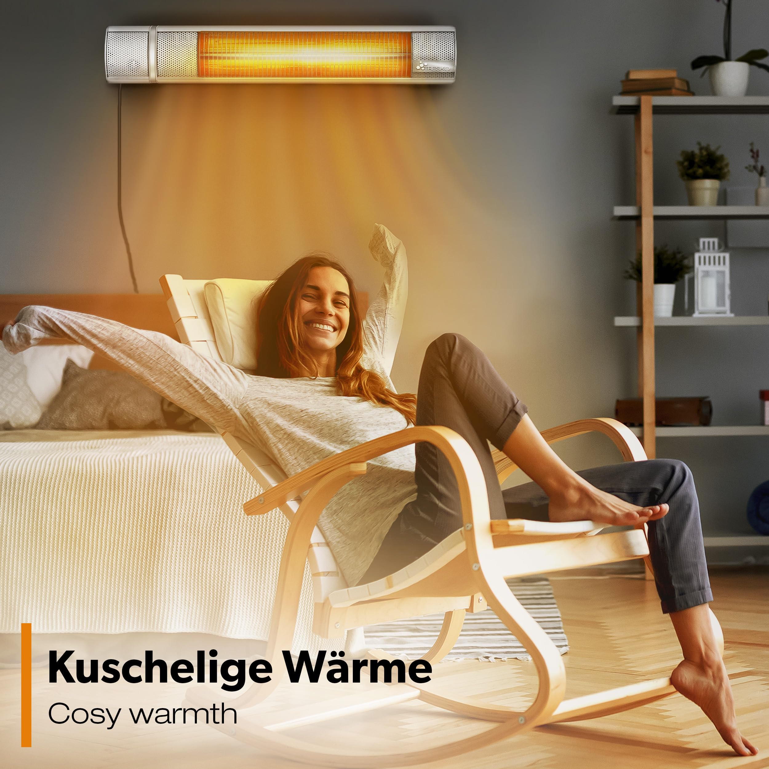 TRESKO Infrarot Heizstrahler 2000W mit Fernbedienung | Wärmestrahler Terrasse elektrisch mit 3 Heizstufen | Terrassenstrahler Innen & Außen | Wand-Heizstrahler Infrarotstrahler Wickeltischstrahler…