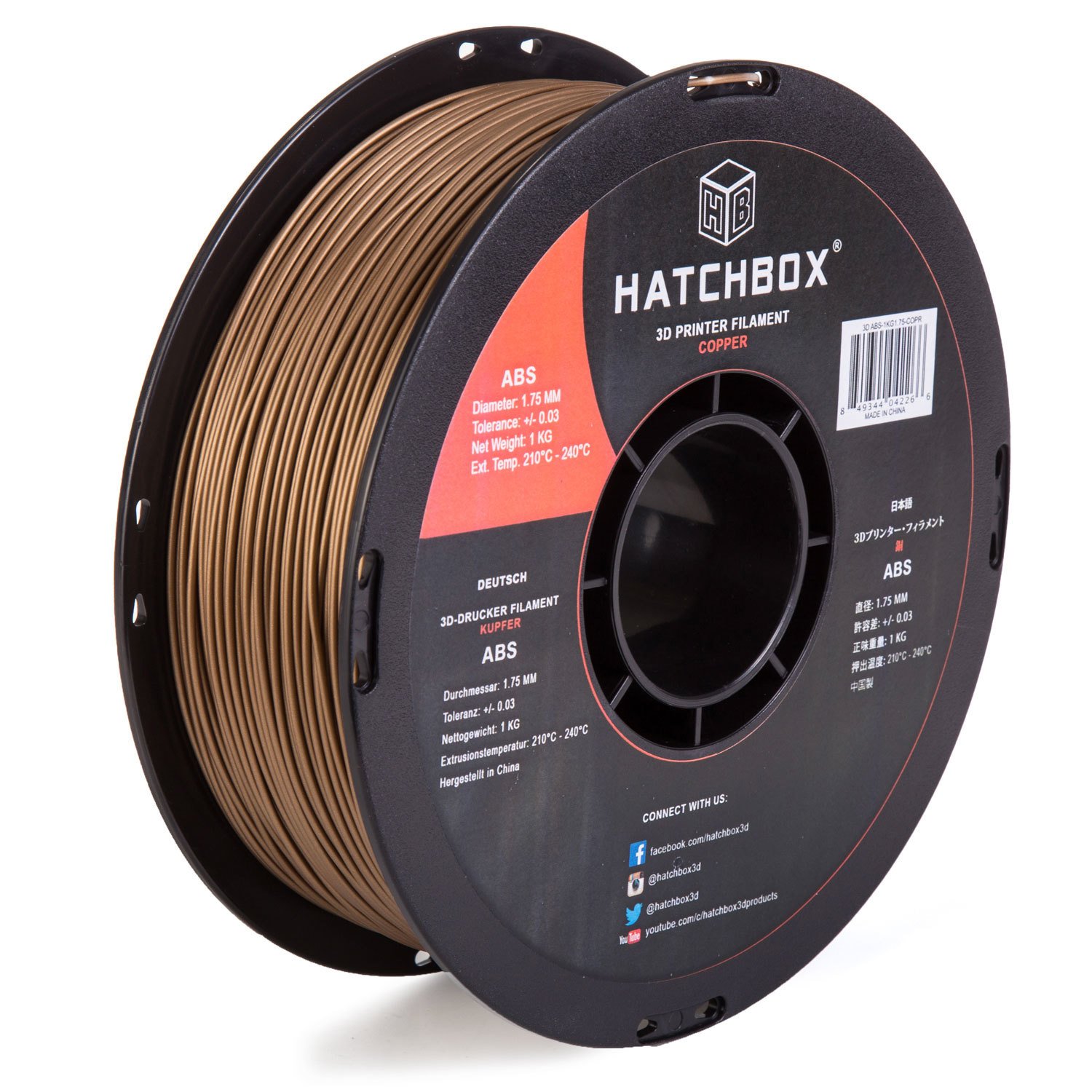 HATCHBOX ABS 3D Printer Filament, Dimensional Accuracy +/- 0.03 mm, 1 kg Spool, 1.75 mm, Copper