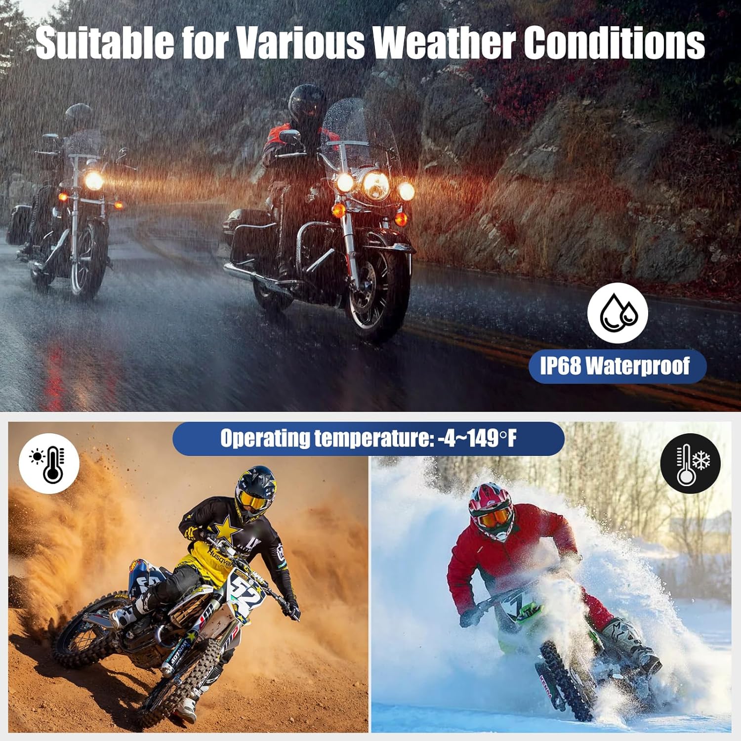 SIXWIN 6.86’’ Motorcycle GPS Navigation System with Wireless CarPlay & Android Auto, IP68 Waterproof Touchscreen, Bluetooth, Screen Mirroring for Motorbike