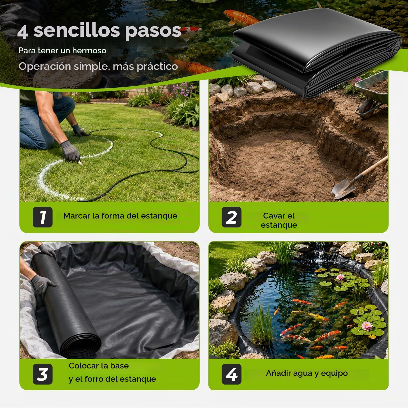 4x6m Lona para Estanque, HDPE Revestimiento de Estanque 0.2 mm de Espesor