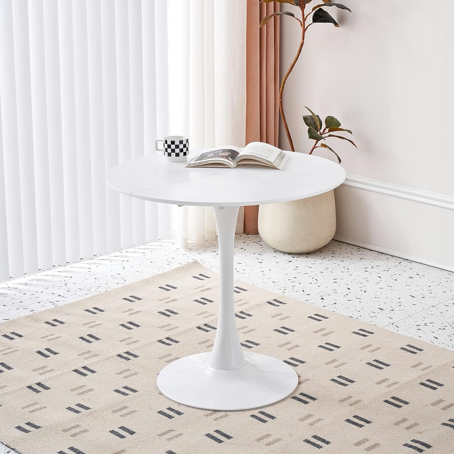 GrandCA HOME Tavolo da Pranzo con 6 Sedie, Tavolo da Pranzo Rotondo Moderno Bianco da 110 CM, 6 Sedie da Cucina Trasparenti Tulip, per Cucina, Soggiorno (Grigio)