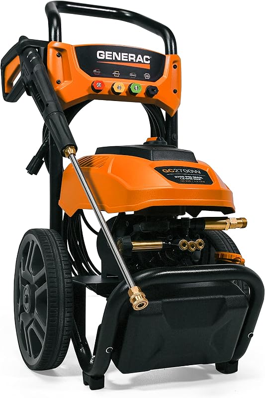 Generac 8888 2700 PSI 1.2 GPM Lavadora a presión residencial eléctrica - Limpieza potente y eficiente - portátil, ideal para uso doméstico - Cumple con 50 estados/CARB
