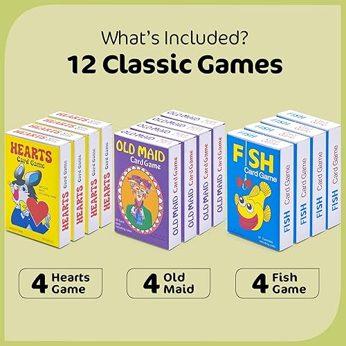 Miniatura 2 de Juegos de cartas para niños a granel  Paquete de 12 juegos de cartas clásicos para niños de 4 a 9 años, el paquete múltiple incluye corazones, peces