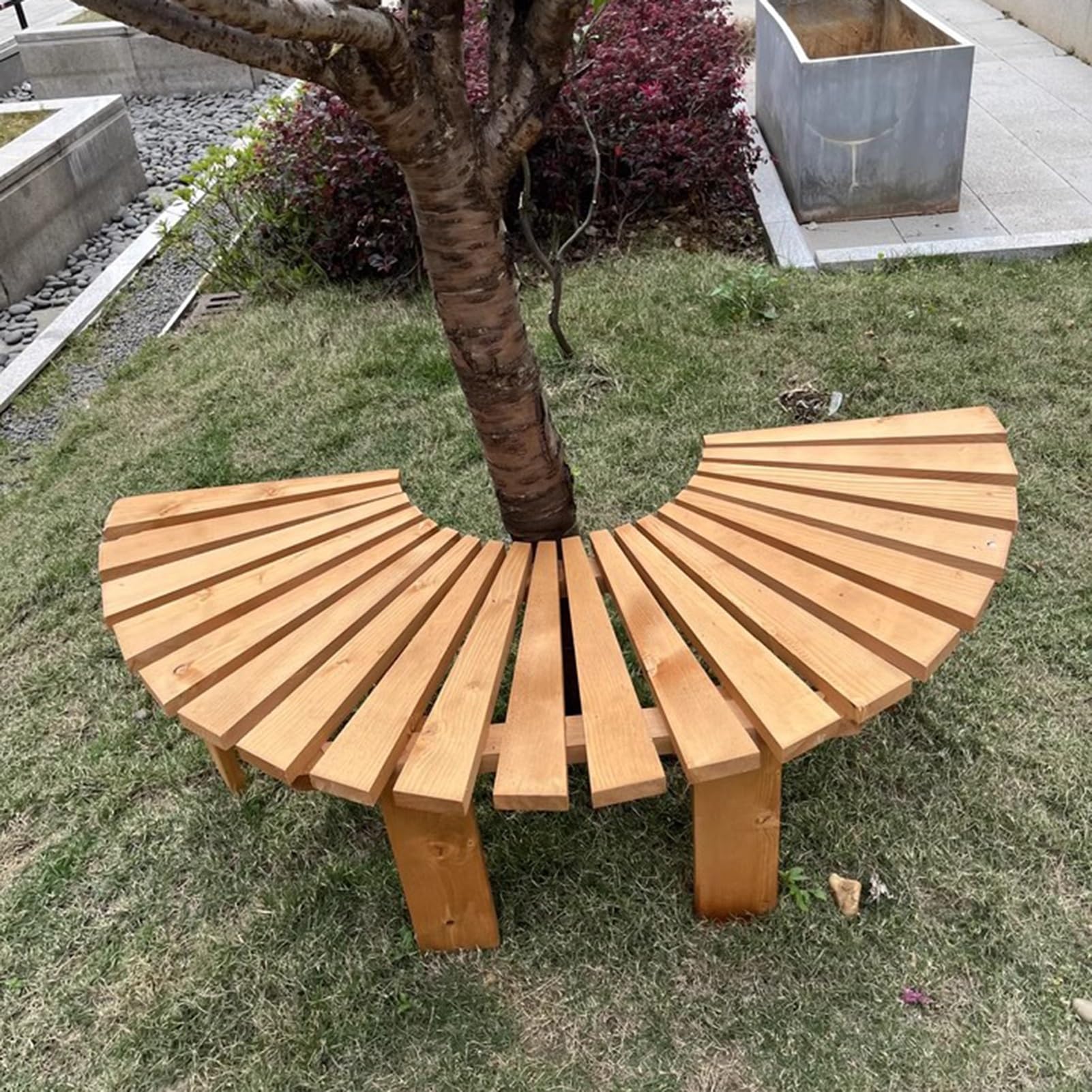 Banc de jardin incurvé en bois extérieur | Siège d'arbre demi-tubulaire