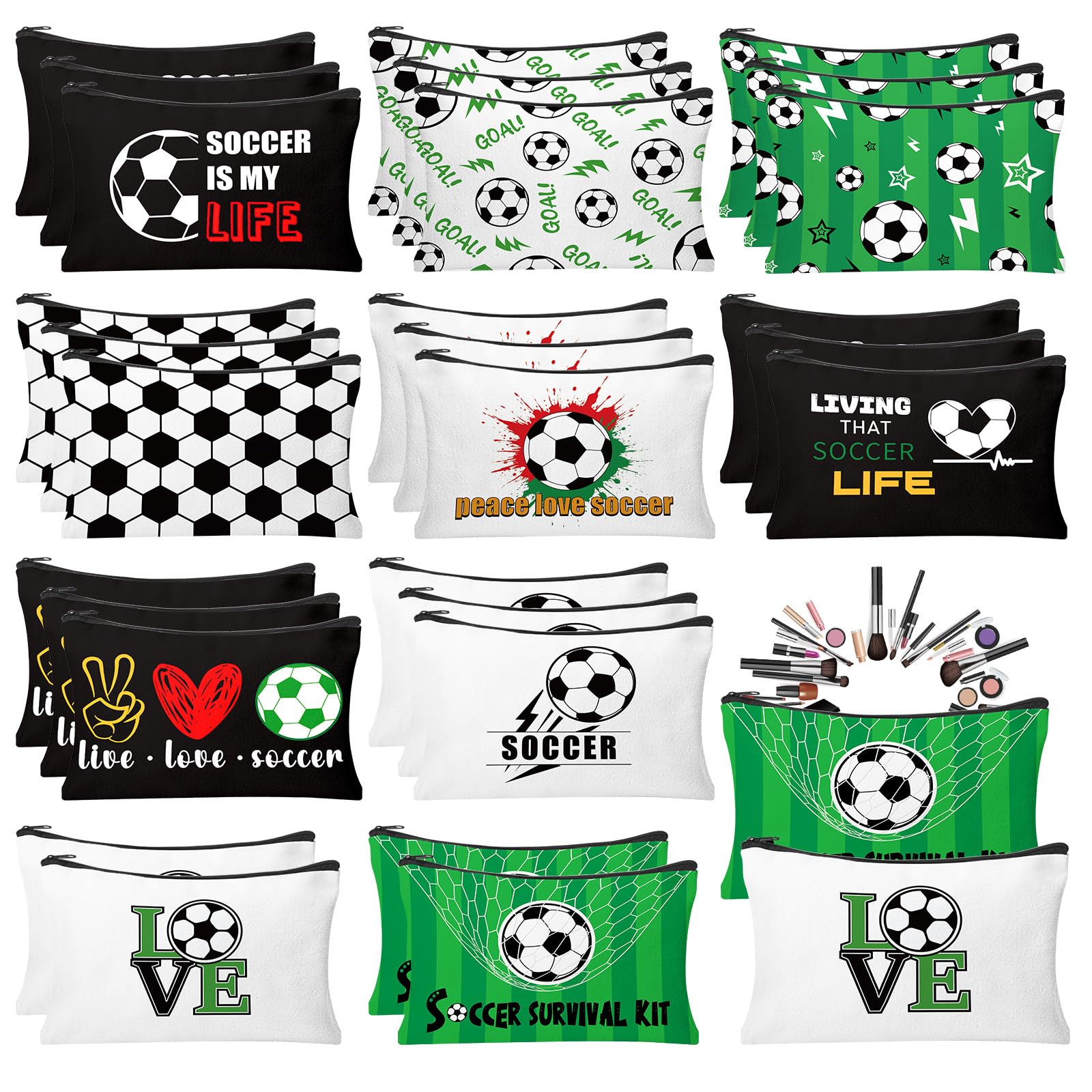 HSDSH 30Pcs Soccer Makeup Bags Soccer Cosmetic Bag Accessories for Women Travel Toiletry Pouch for Lover Players Sports Team Valentine's Day Gifts