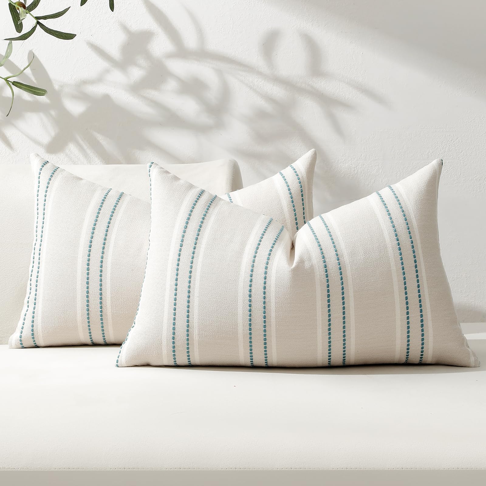Hckot Stripe Throw Pillow Covers 18x18 Set of 2 Teal Blue Pillow Covers