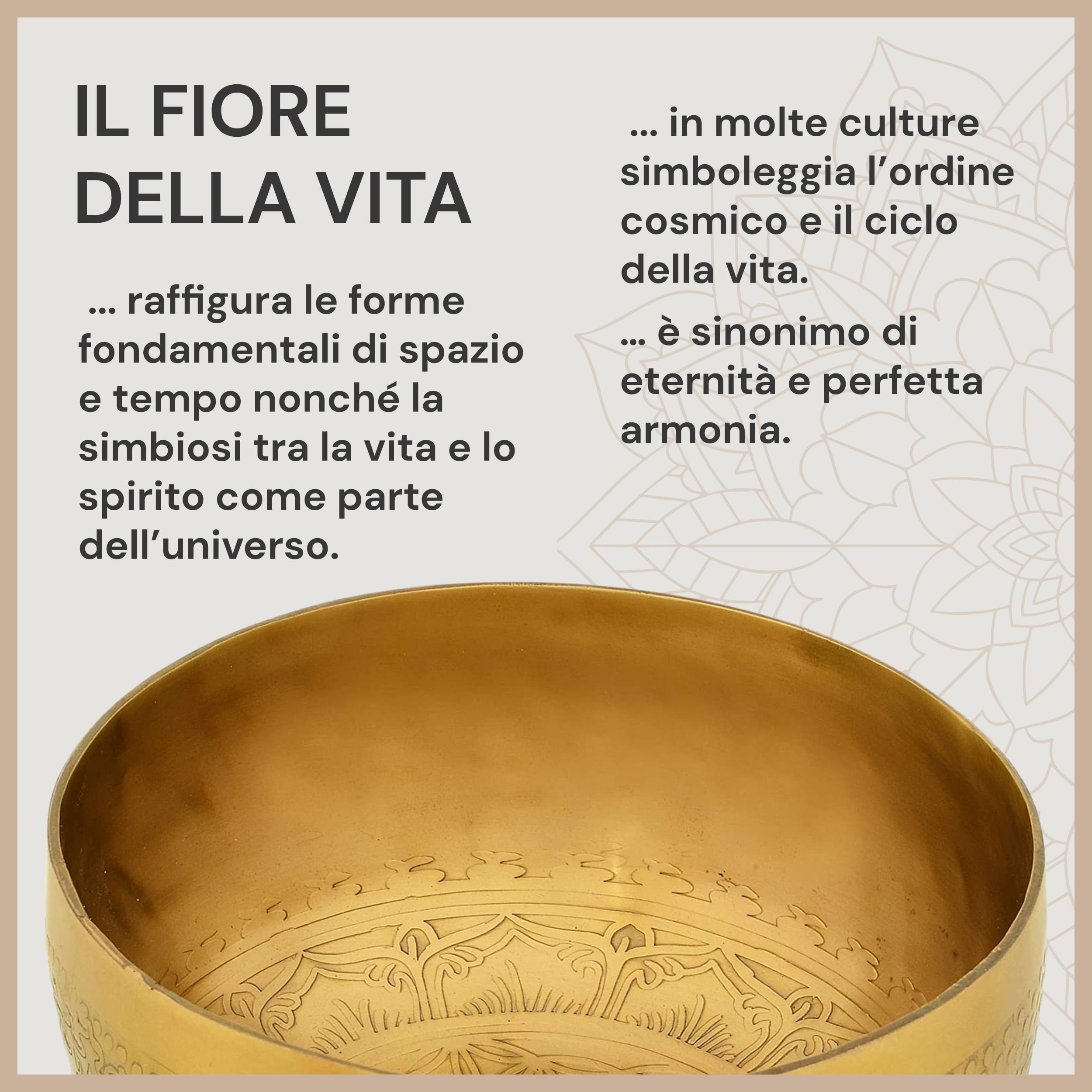 Campana tibetana fiore della vita per yoga, meditazione e relax, diametro 20 cm, 1.100 g, superficie opaca, fatta a mano