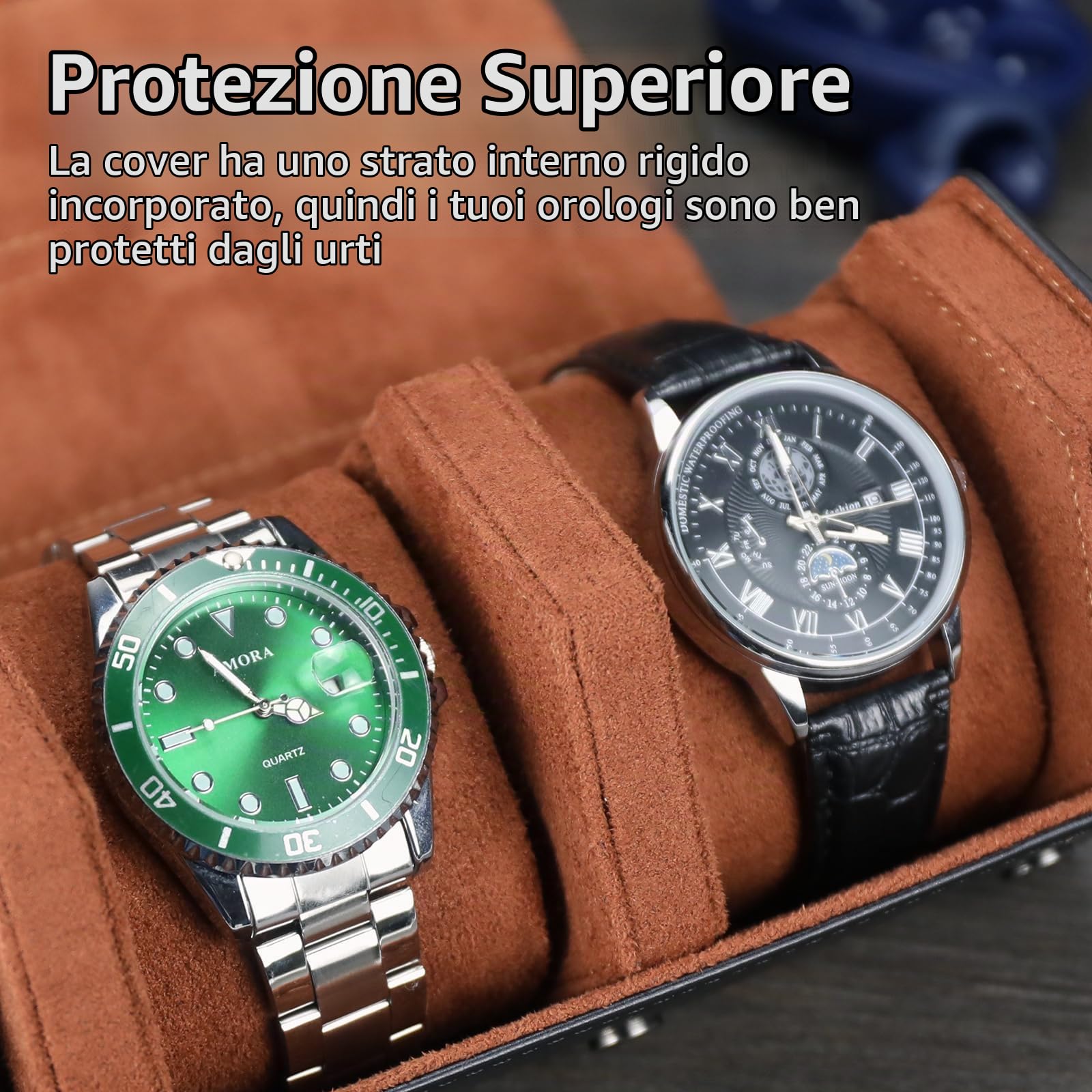 Porta Orologi Uomo 4 Posti, Scatola Porta Orologi Uomo 4 Posti, da Viaggio in Pelle PU, Portatile Scatola per, Donna (Nero/Marrone)