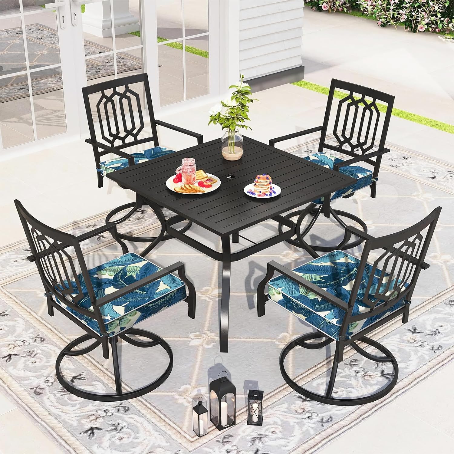 Outdoor Chair Cushions 22x22x3 Inch, Patio Seat Cushion Furniture Swing Set of 2, Water Repellent Chairs Wicker Cushion Pads with Couch Sofa in Garden, Swaying Palms Blue