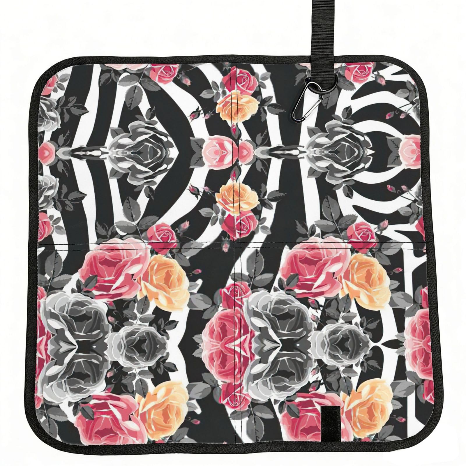 SDEGTHO Roses Flower Floral Zebra Stripes Printed Foldable Seat Pad with Closure, Lightweight Cushion for Airplane Travel Camping