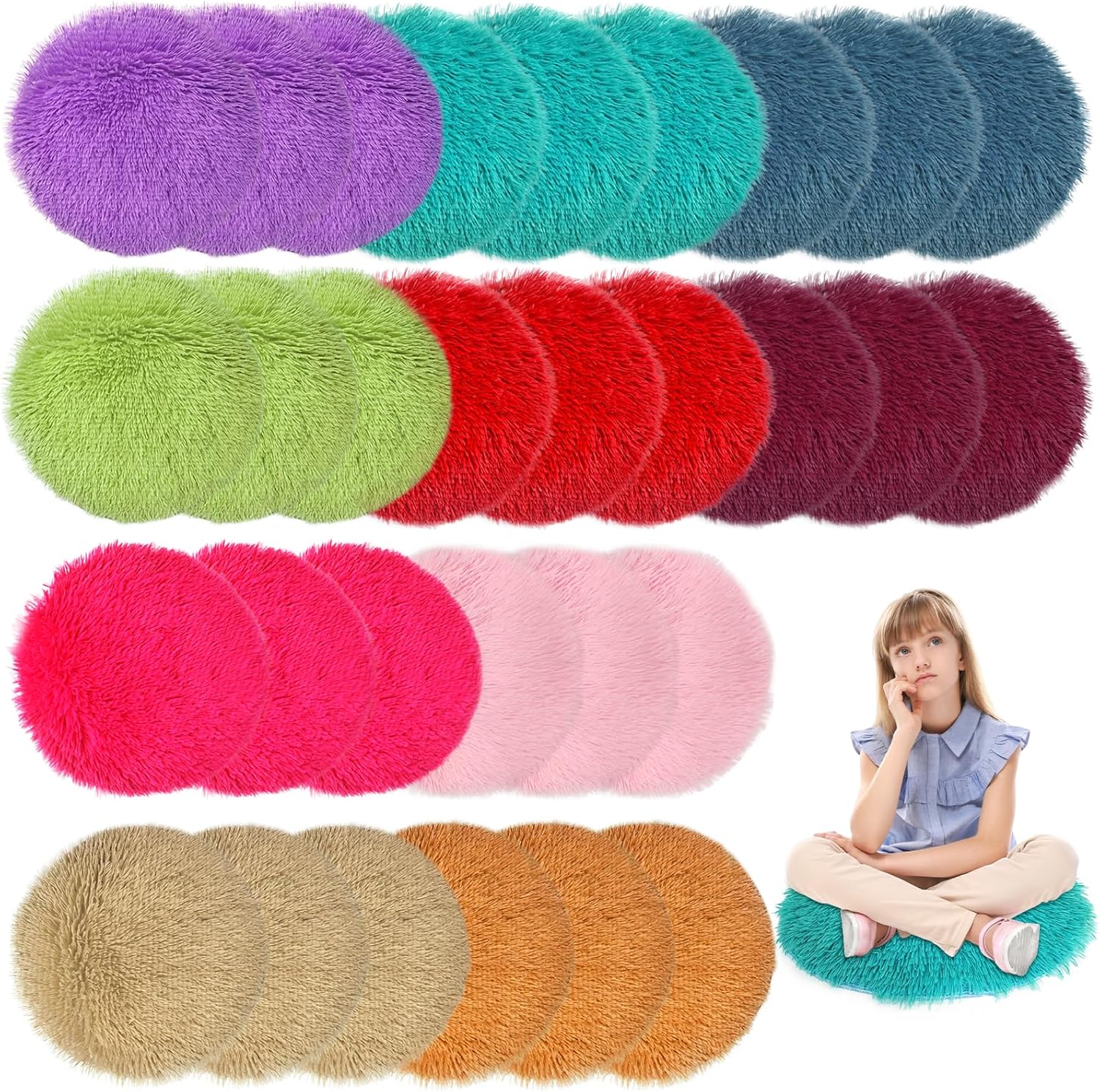 30 Pcs Kids Crazy Carpet Circle Seats 16 Inch Round Floor Mat Kids Floor Cushions Soft Colorful Educational Classroom Rug for School Home Group Activity Learning Marker Playing Areas