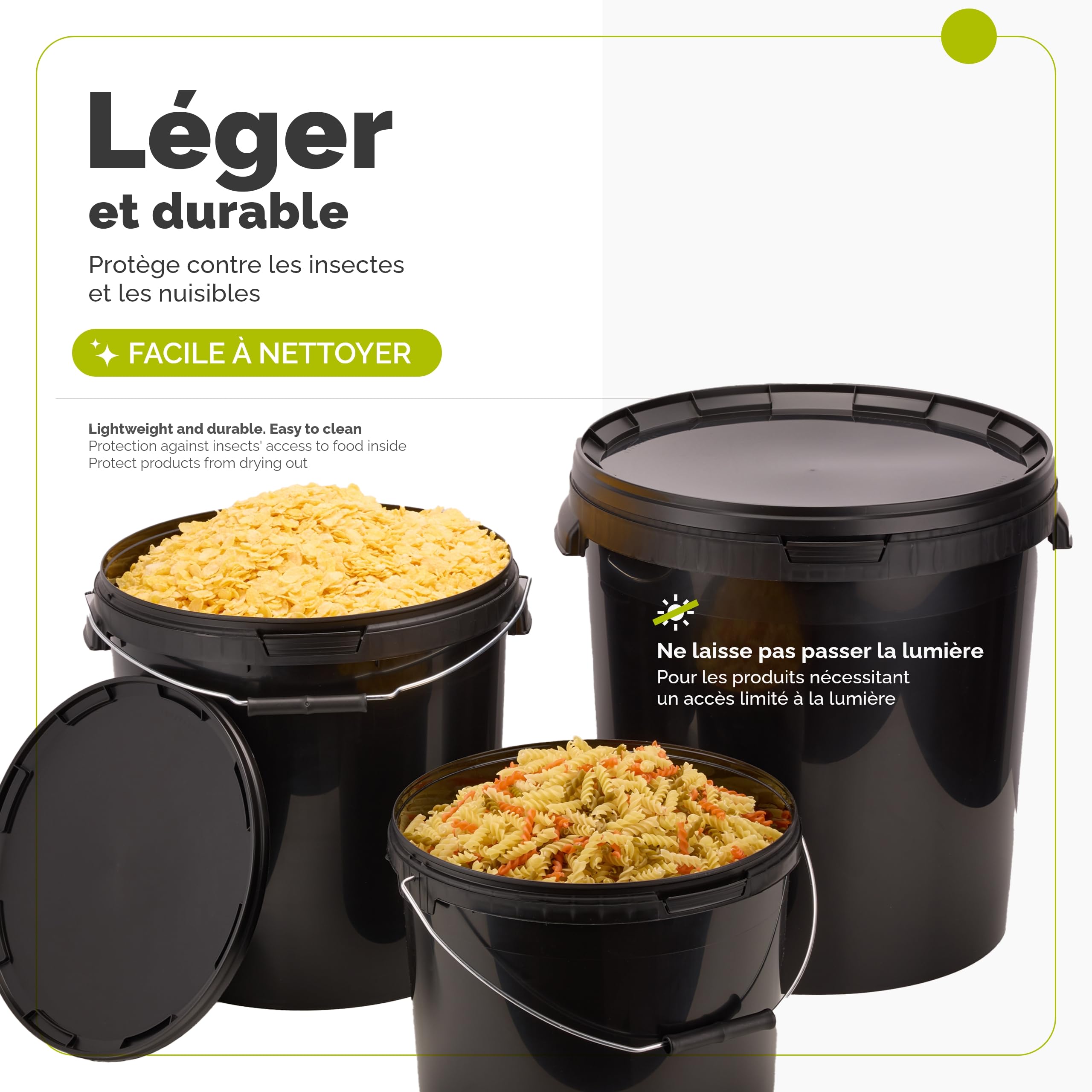 Garronda Seau avec Couvercle 20 L pour Le Stockage de Produits Alimentaires et Chimiques 5 Pièces Noir GD-0104