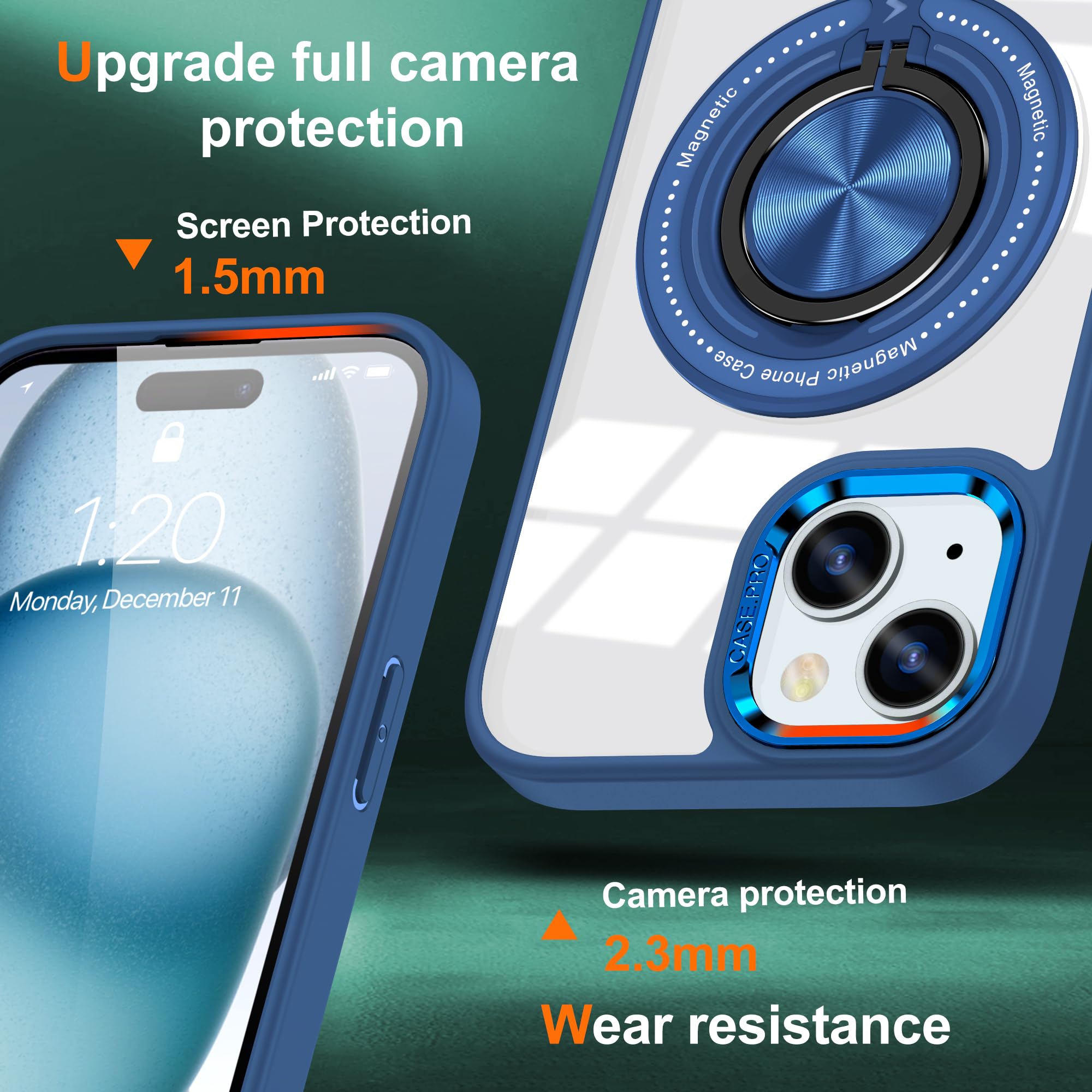 Cover Per IPhone 13 Trasparente Magnetica Con Anello Supporto, Compatibile MagSafe, Antiurto Militare Verde