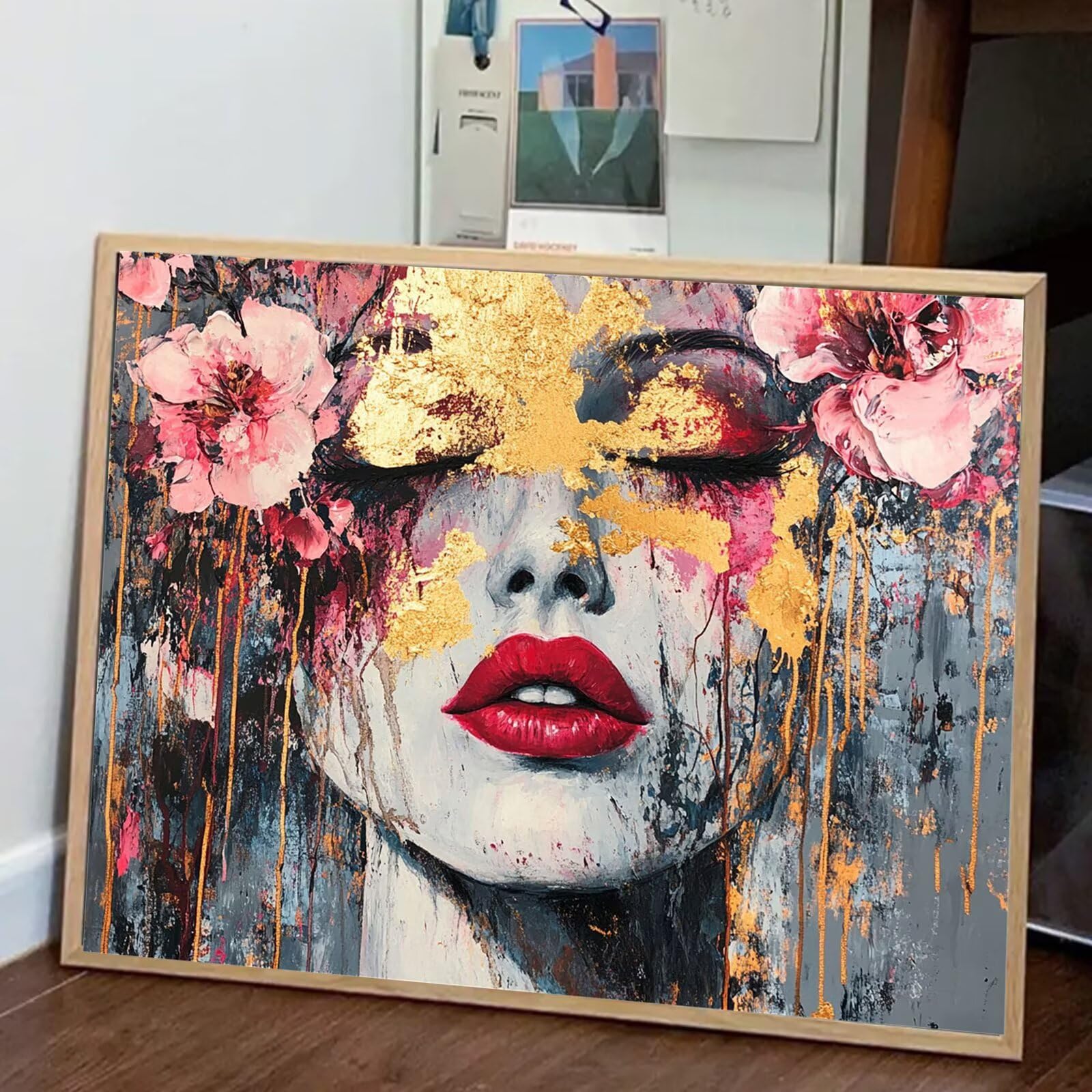 Retro Malen Nach Zahlen Erwachsene mit Rahmen, Malen Nach Zahlen Frau Paint by Numbers Adult Knitterfreie Leinwand Kit, DIY Handgemalt Ölgemälde Kreativ Set, Geschenke für Frauen 60X80CM,kk-628