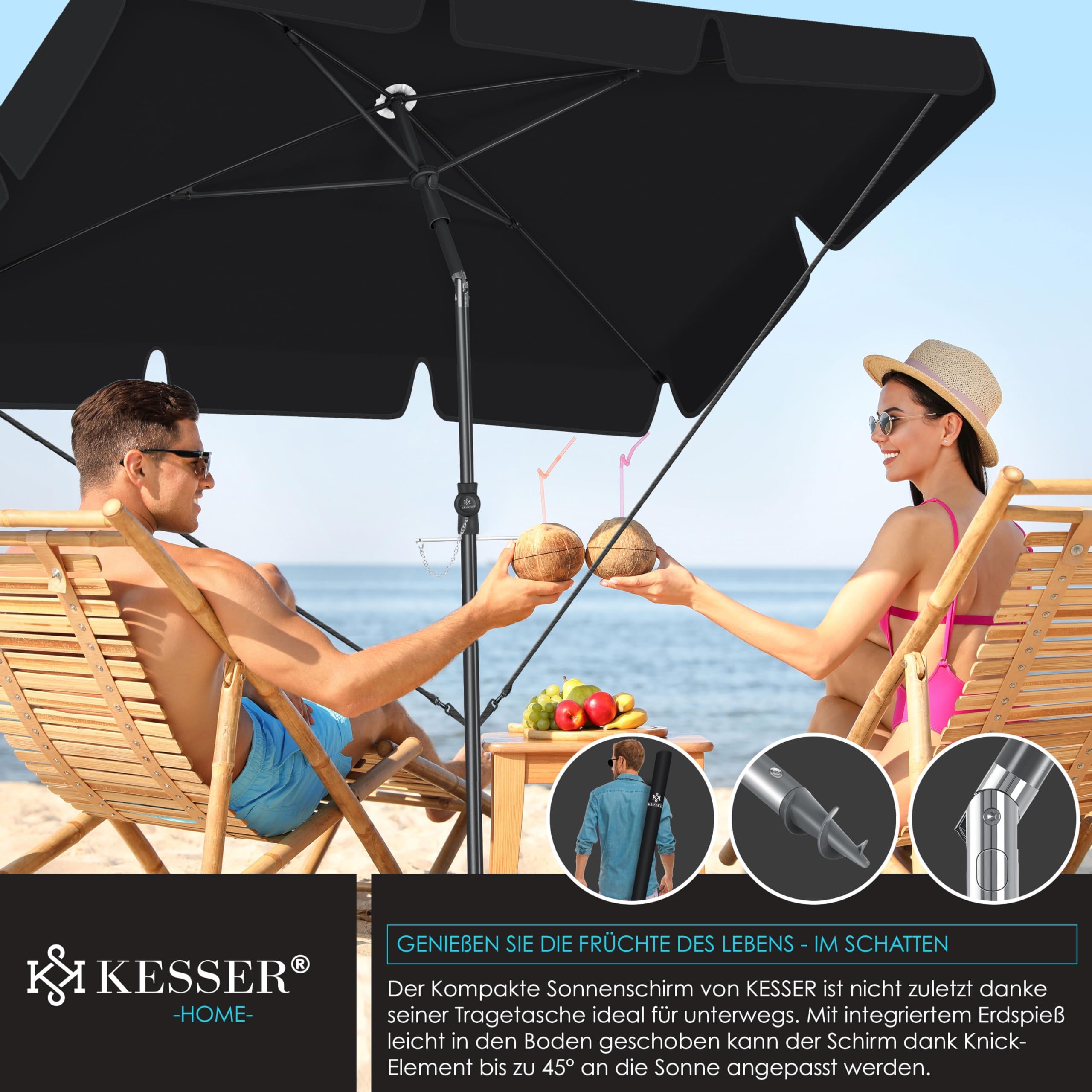 KESSER® Ombrellone Rettangolare Incl. 2in1 Coperta e Borsa di Trasporto Ombrellone da Giardino Ombrellone da Patio | Ombrellone 200 x 125cm per Balcone Giardino e Terrazza