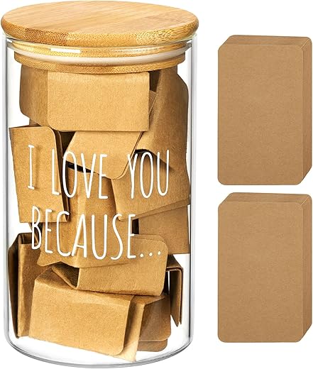 AW BRIDAL Reasons I Love You Memory Jar with 50 Blank Notes Gifts for Valentines Day Anniversary, Birthday, Long Distance Relationship Gift for Boyfriend Girlfriend, Husband Wife, Couples, Mom Dad