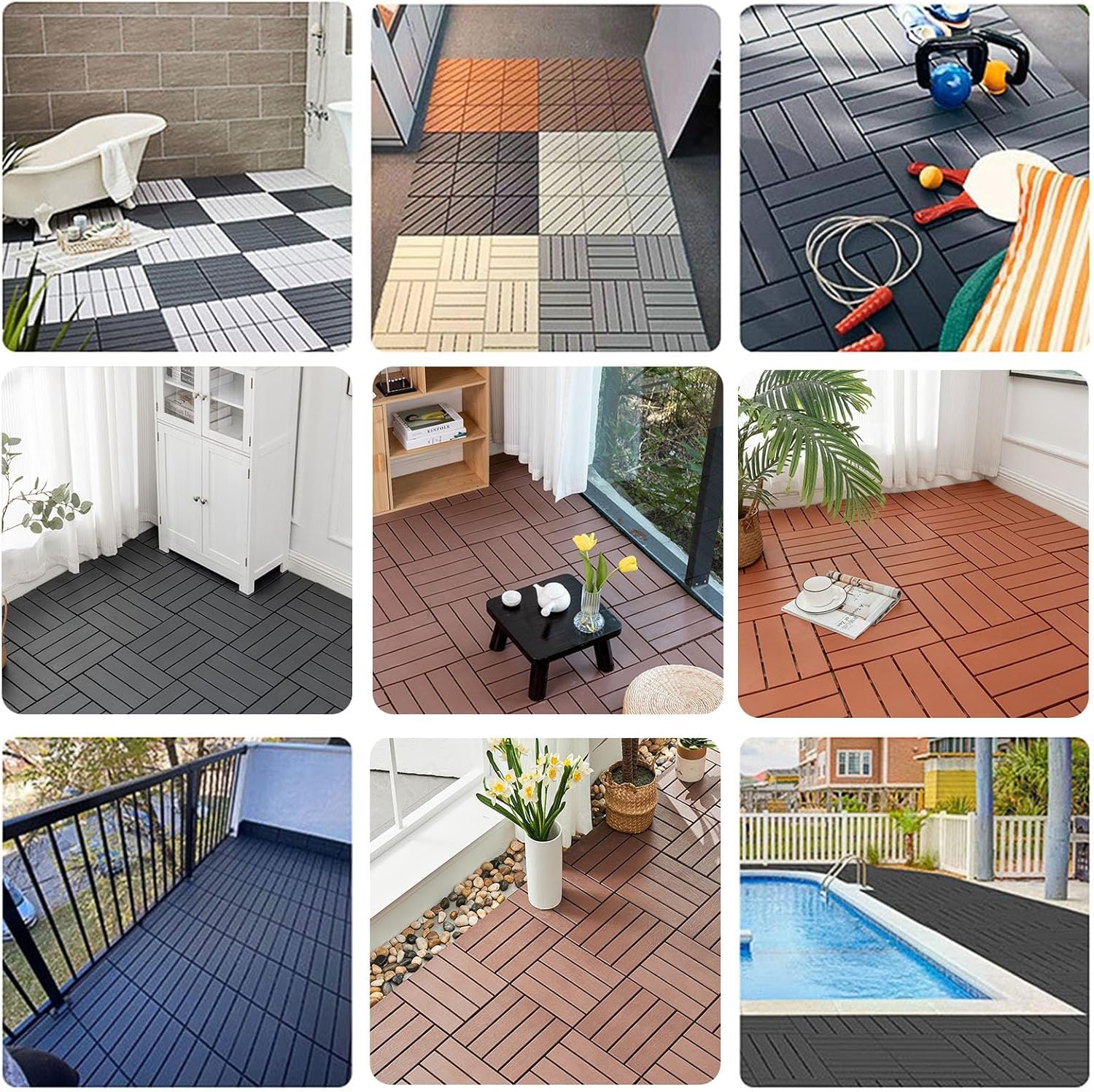 Dalles et lames de terrasse en composite, Carrelage de sol emboîtable multicolore 14 pièces(Wood)