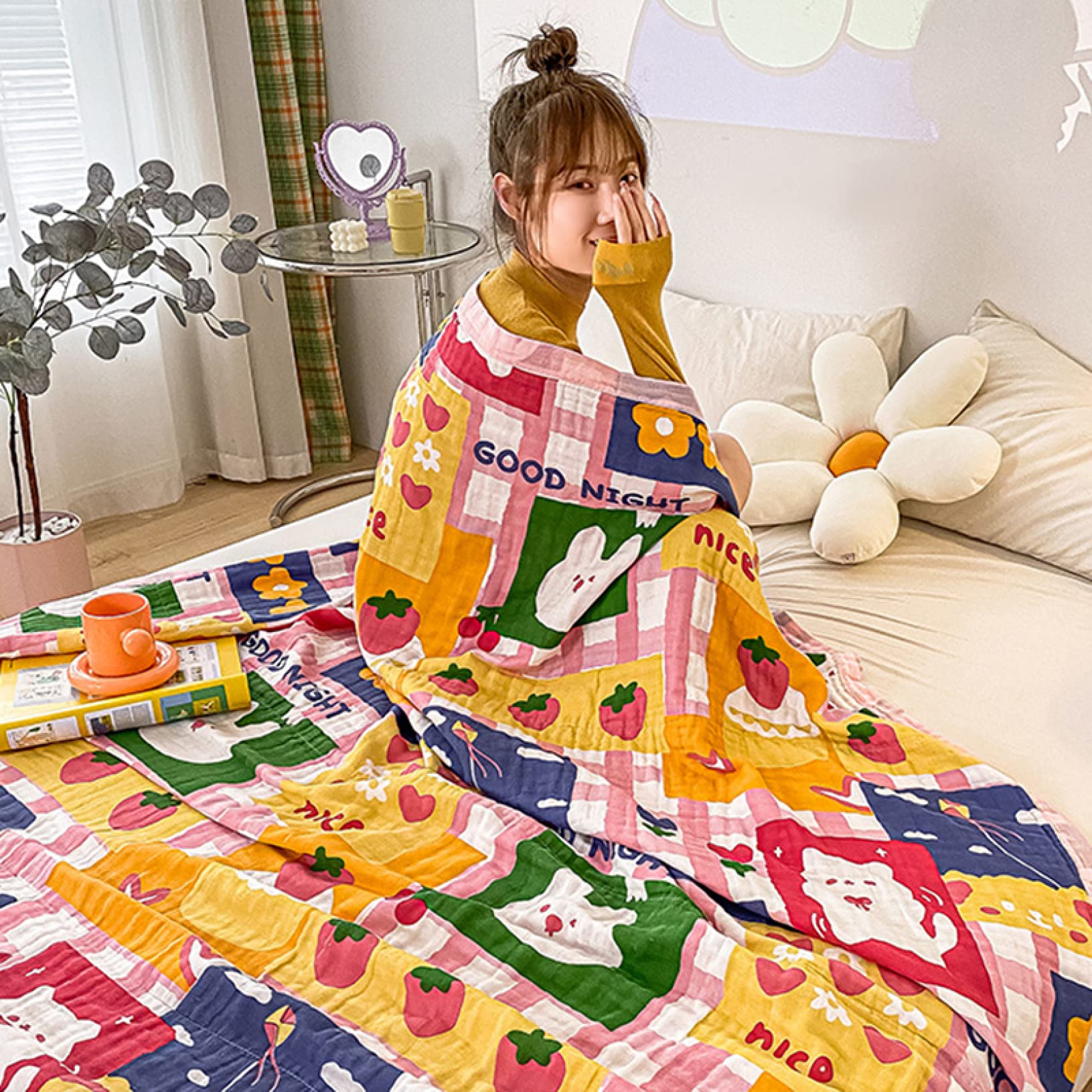 Amazon.co.jp: かわいい イチゴ柄デザイン 180*200cm ひんやり 冷感