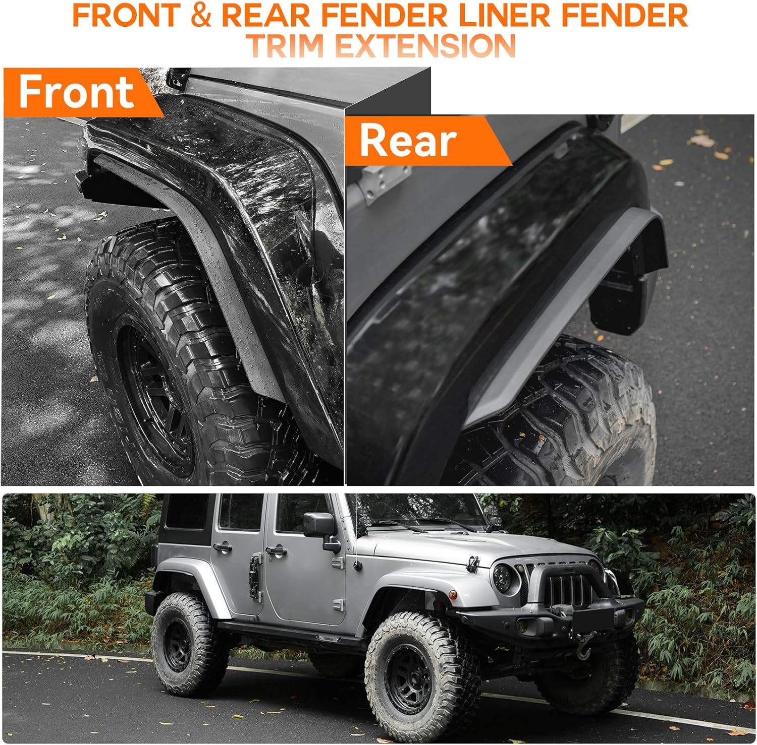 Front & Rear Fender Liner Fender Trim Extension Protector Compatible with 2007-2018 Jeep Wrangler JK JKU