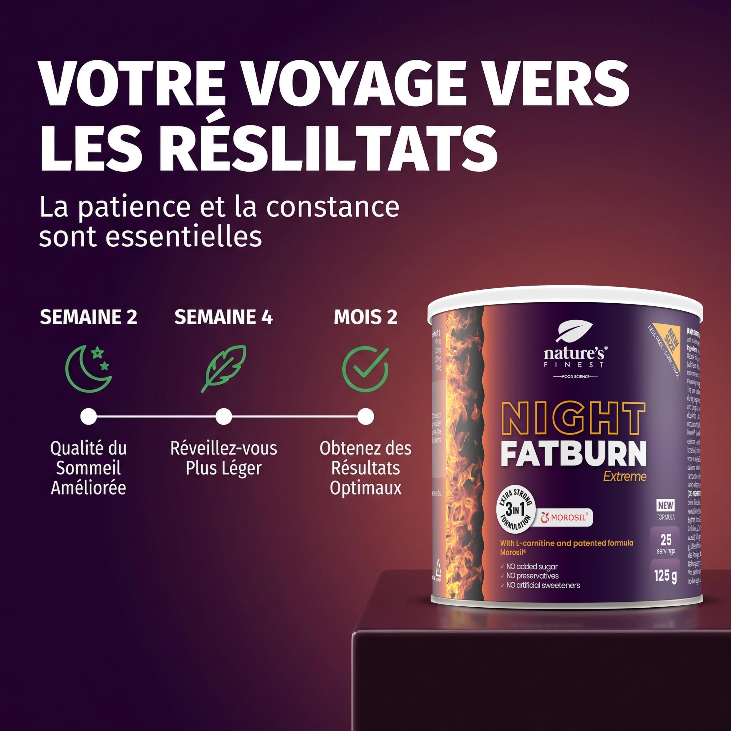Nutrisslim Night Fatburn Brûleur De Graisse Extrême 125 g Morosil 400 Mg Perte De Poids L-Carnitine Extrait De Vin Rouge Valériane Sommeil