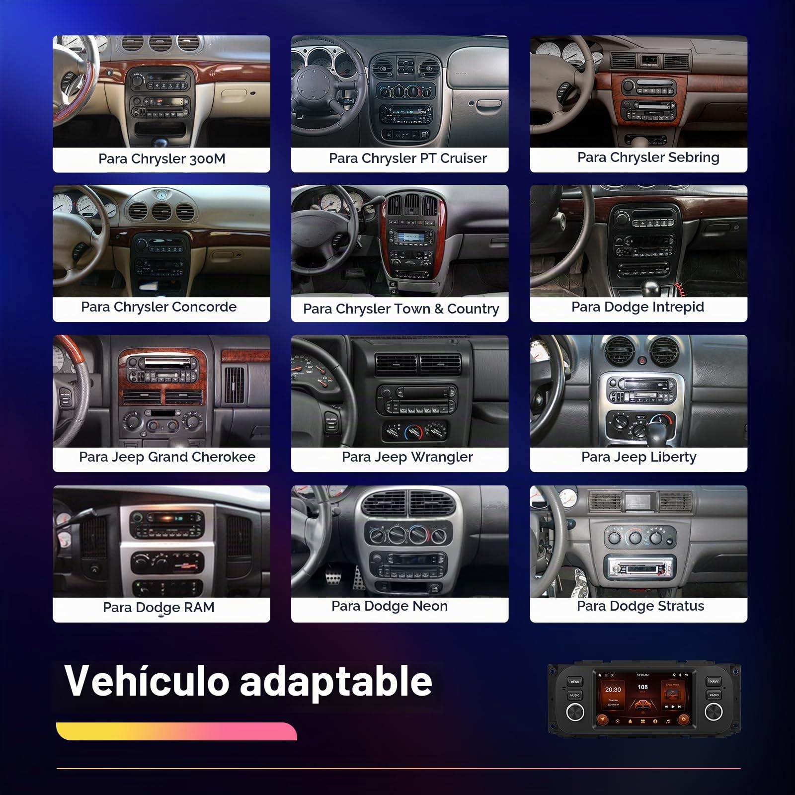 64G Wireless Carplay Android Radio de Coche para Jeep Grand Cherokee Wrangler Liberty Chrysler Grand Voyager 300M PT Cruiser RAM 1500 2500 5 Pulgadas Radio Android Auto Navi GPS WiFi Bluetooth FM/RDS
