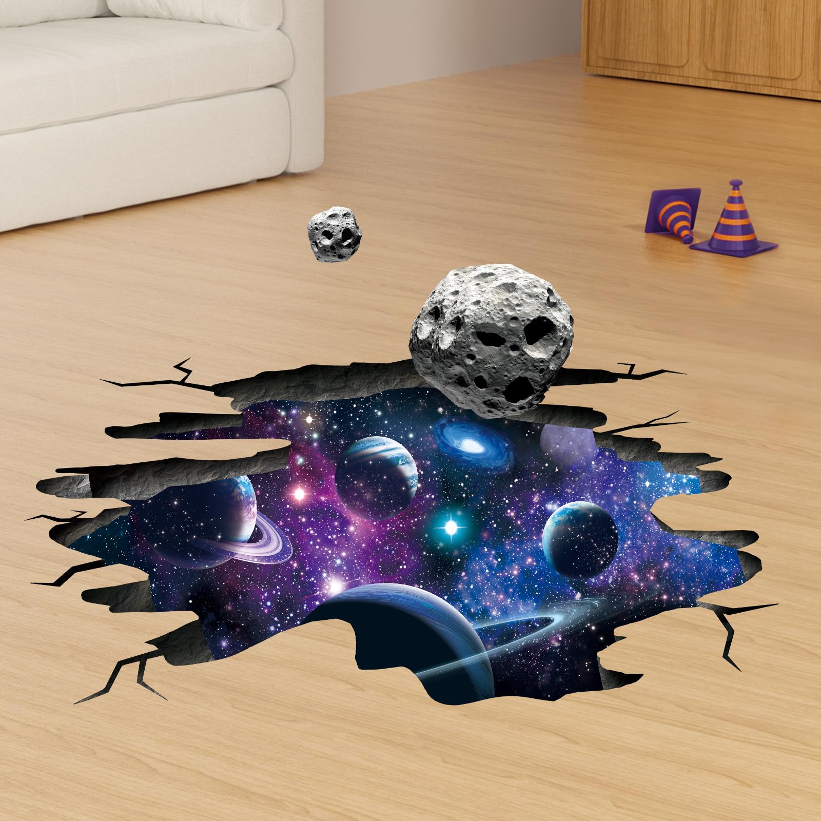 SHUCHING 3D Cosmic Galaxy Wall Stickers, Planets Space Wall Decals, Milky Way Removable Vinyl Decorations for Kids Boys Bedroom Playroom Floor Ceiling