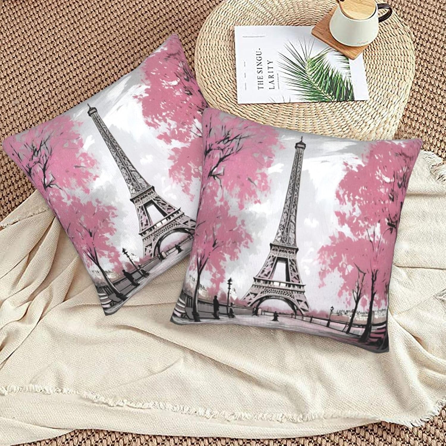 Paris Eiffel Tower Throw Pillow Cover 22x22 Inch Decorative Pillow Cases Soft Throw Pillows for Living Room Bedroom Sofa Couch Cushion Cover Set of 2 image 5