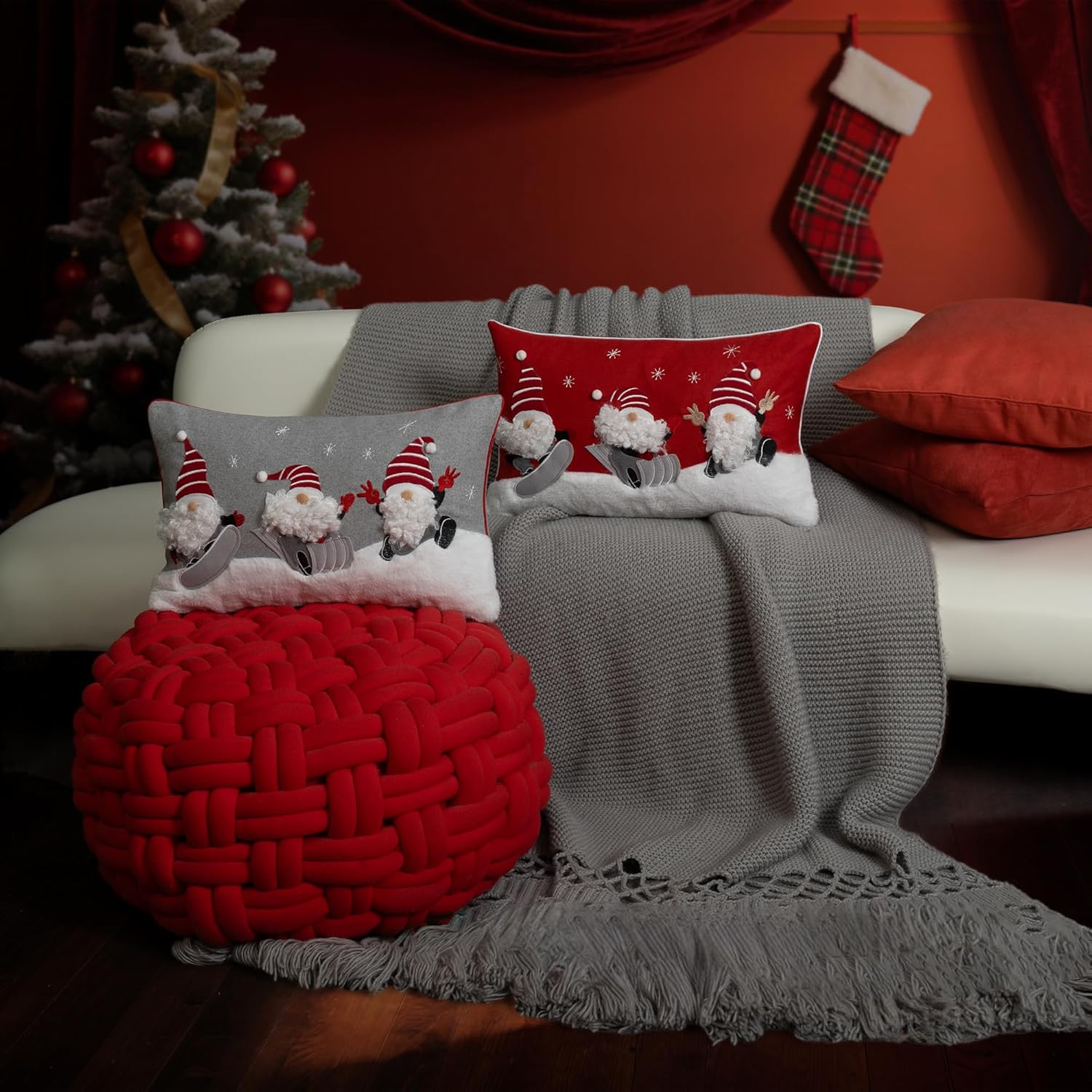 OiseauVoler Decorative Christmas Santa Gnome Throw Pillow Cover Holiday Design 12 x 20 inches